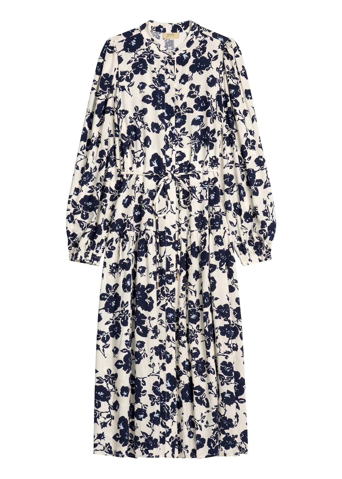 Navy blue floral midi dress SUKDT-0270-7P(W26) - front product view, on white background.