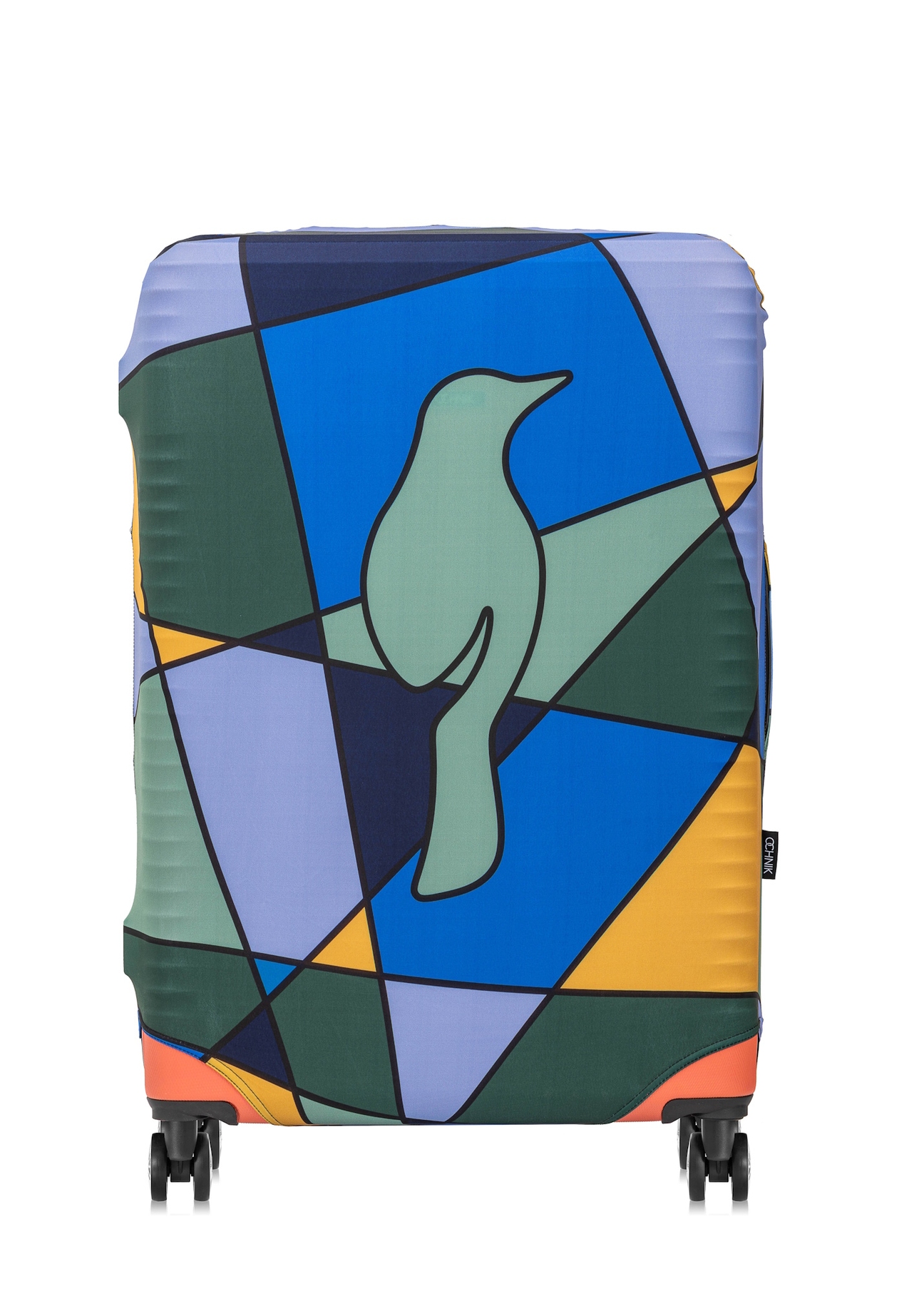 Colorful cover for large suitcase AW-013-0003-15-L(W25), view of the product on the suitcase on a white background.