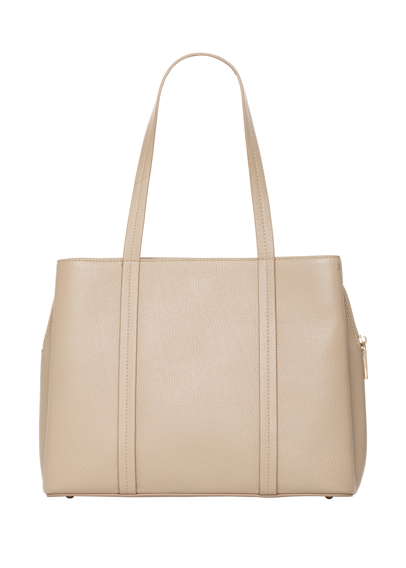 Beige leather shopper bag TORES-1342-1B(Z26), product view from the back on a light background.