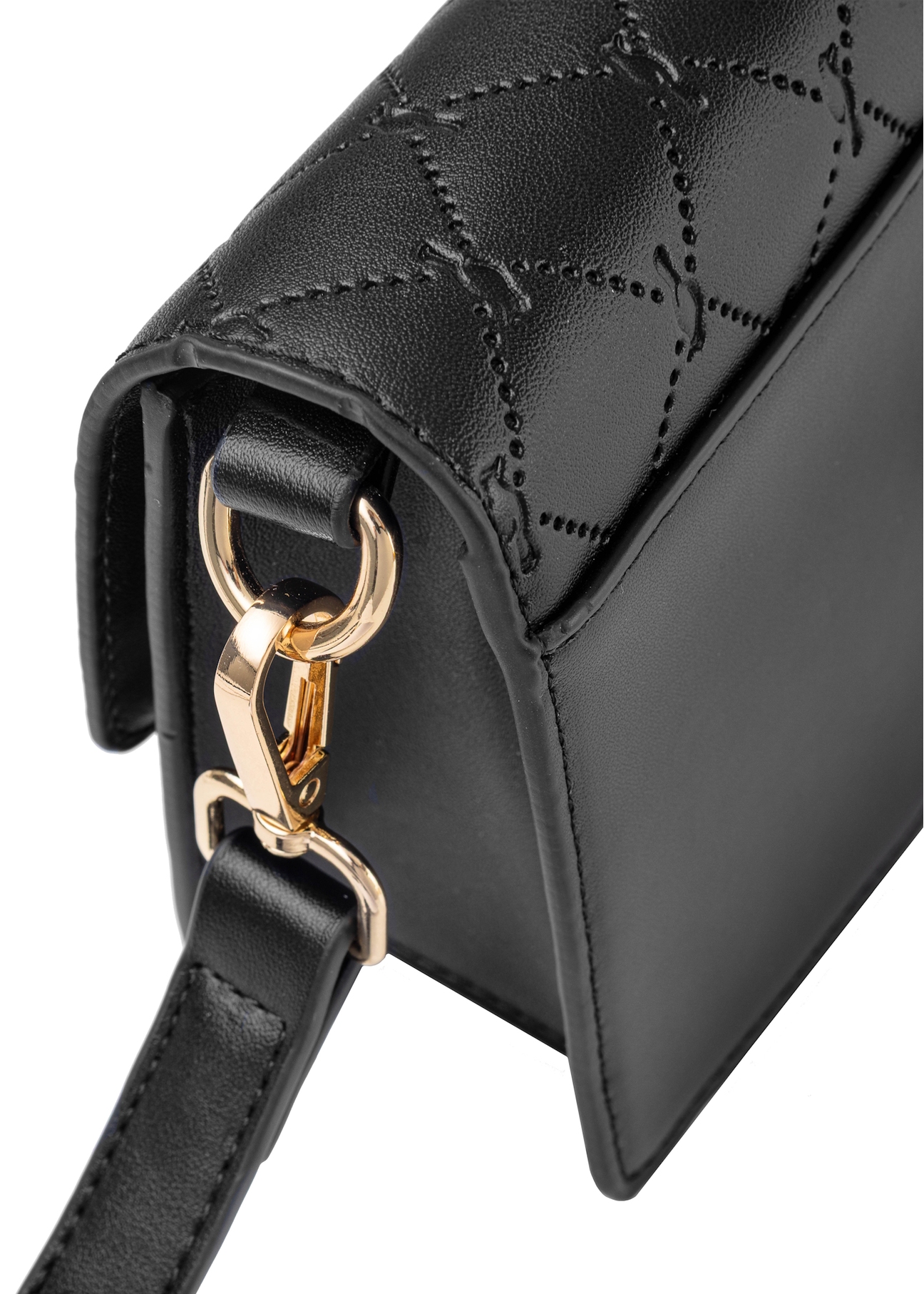 Black women's handbag with monogram TOREC-1046-98(Z25), visible close-up of a product detail, photo on a white background.