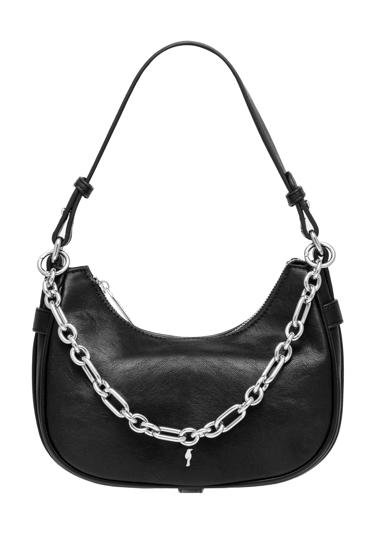 Black women's hobo bag with a jewelry-style accent TOREC-1326-99(Z26), front view on a white background.