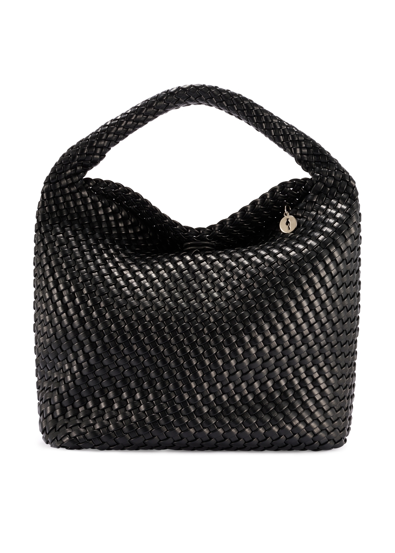 Black woven women's handbag TOREC-1147-99(W26) - front product view, on white background.