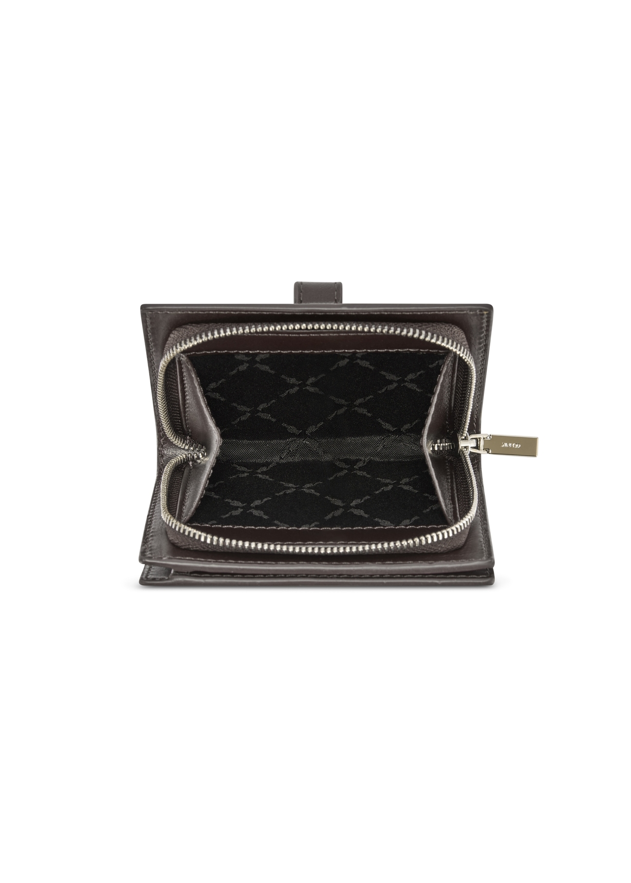 Black leather women's wallet PORES-0975-99(Z25), product view from above on a white background.