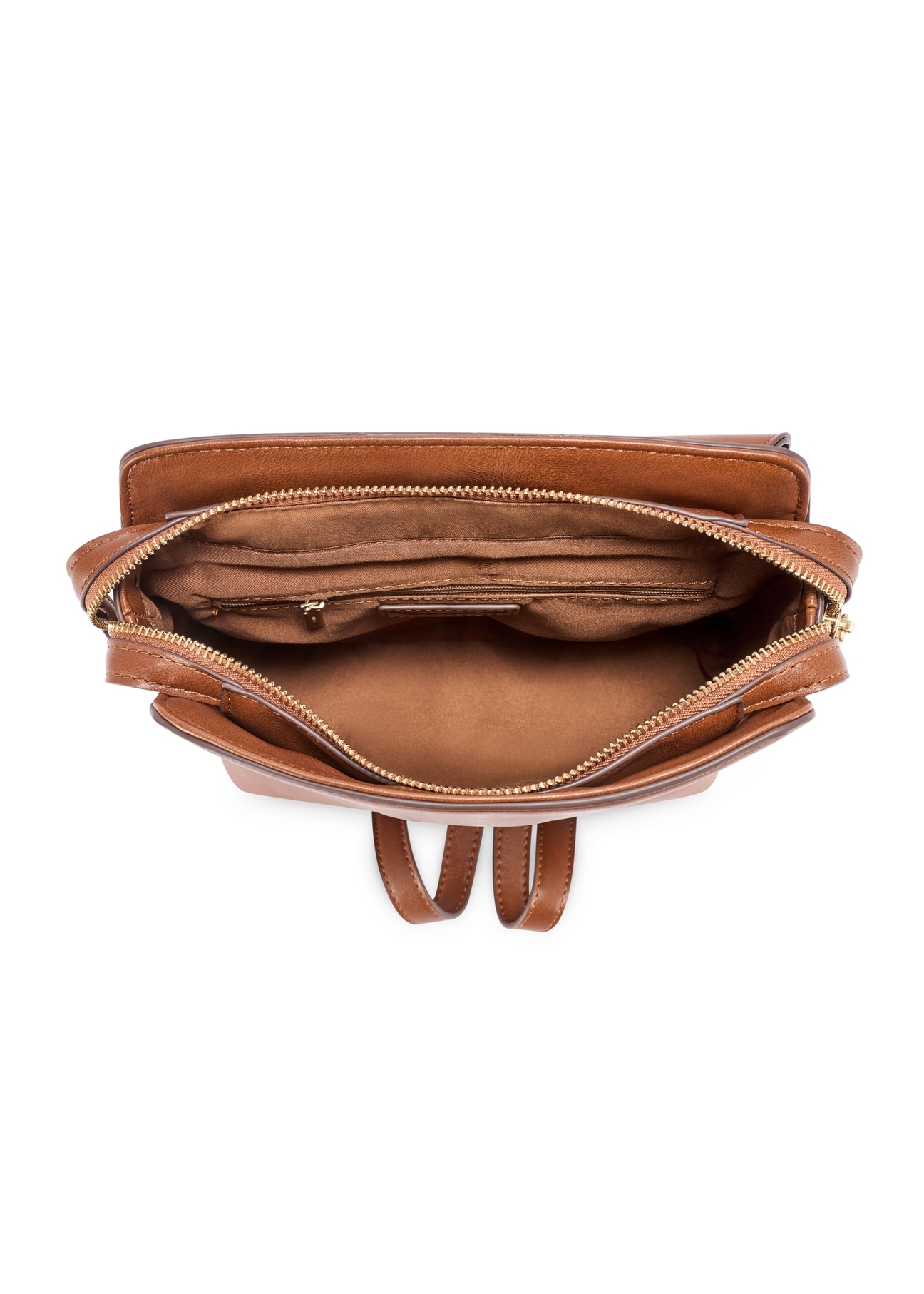Women's backpack in cognac color TOREC-1198-1F(W26), product view inside on white background.