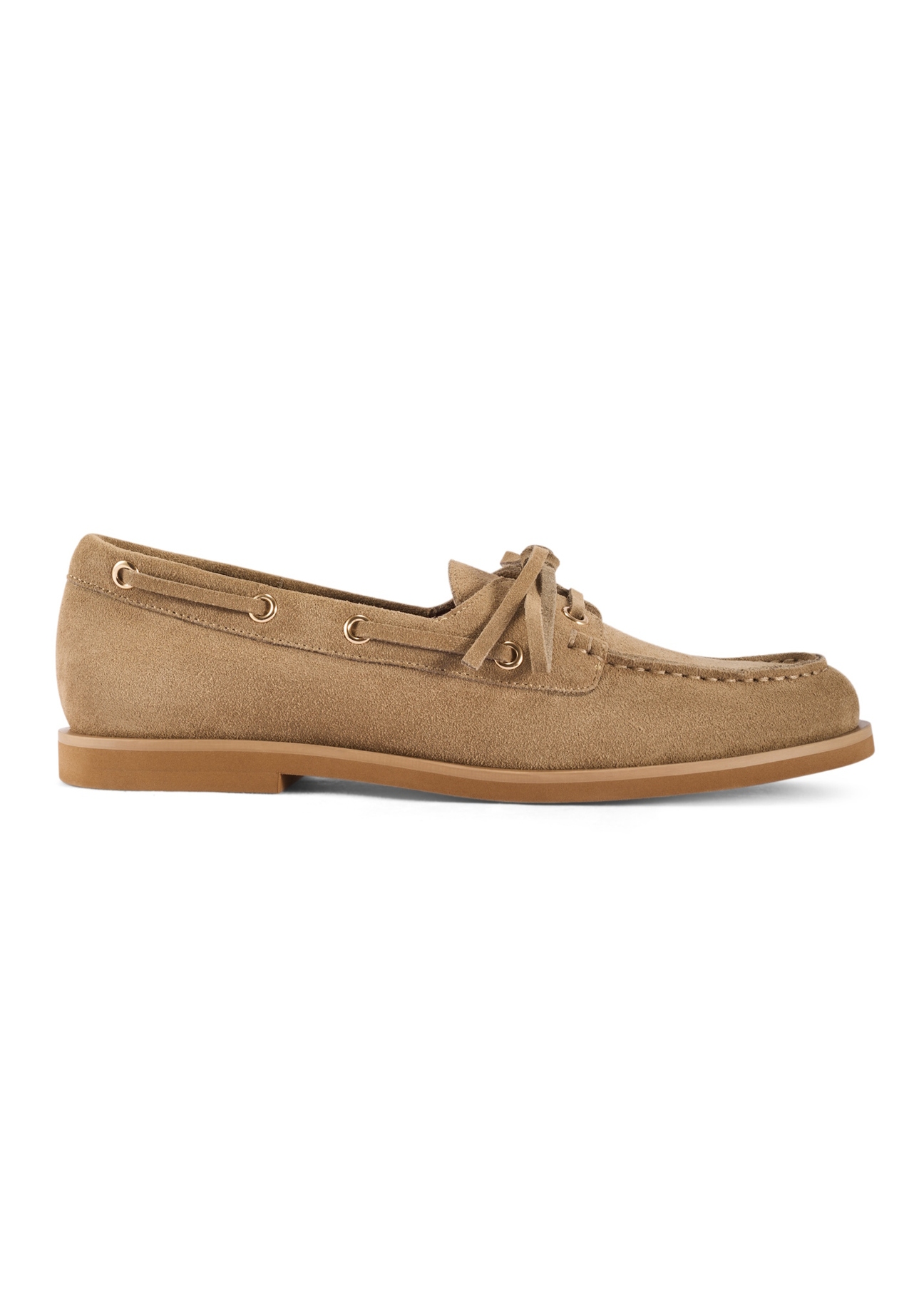 Women's leather moccasins in cool beige color BUTYD-1240-1K(W26), side view of the product on a white background.