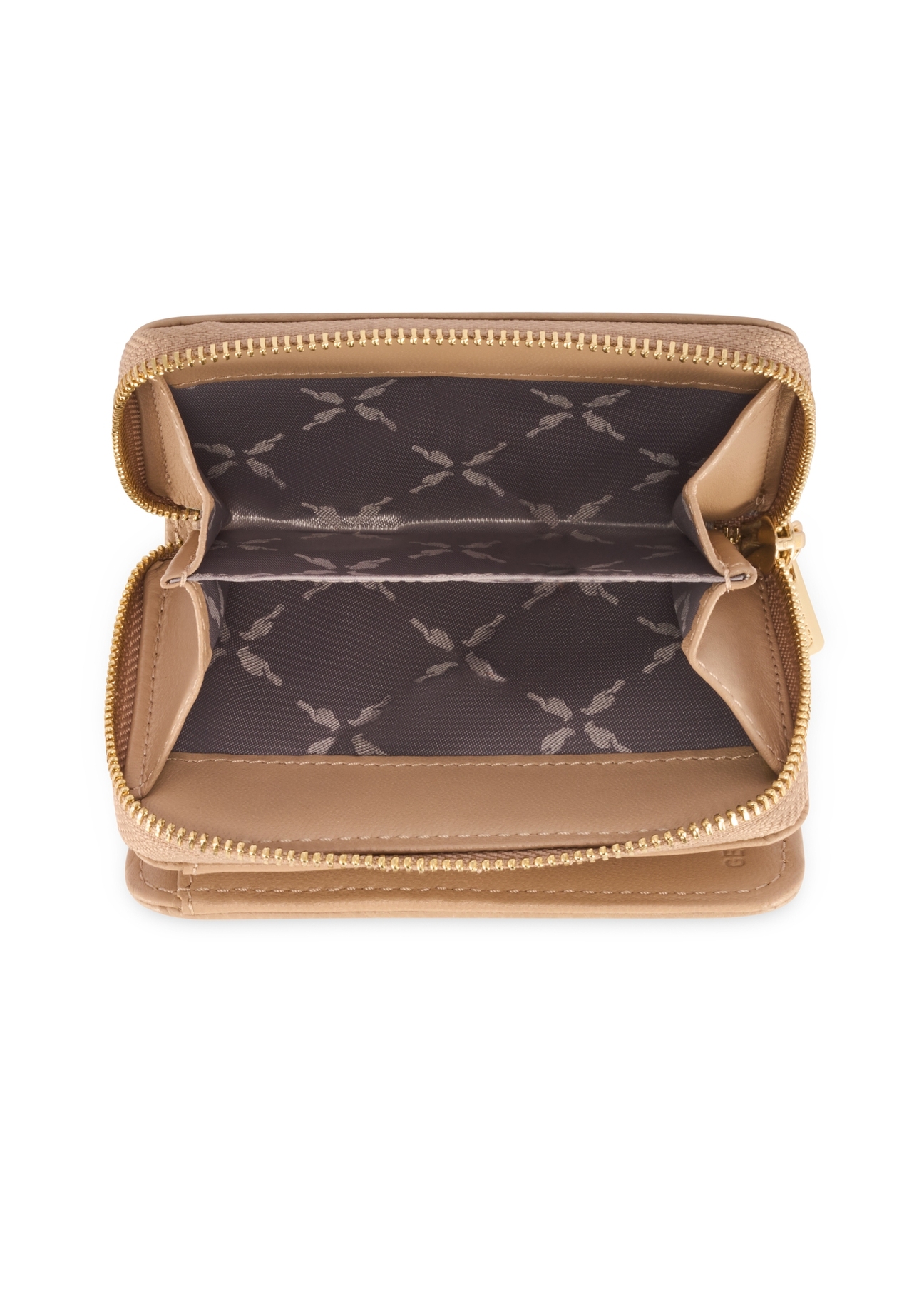 Small beige leather women's wallet PORES-0833R-1B(W26), product view inside on white background.