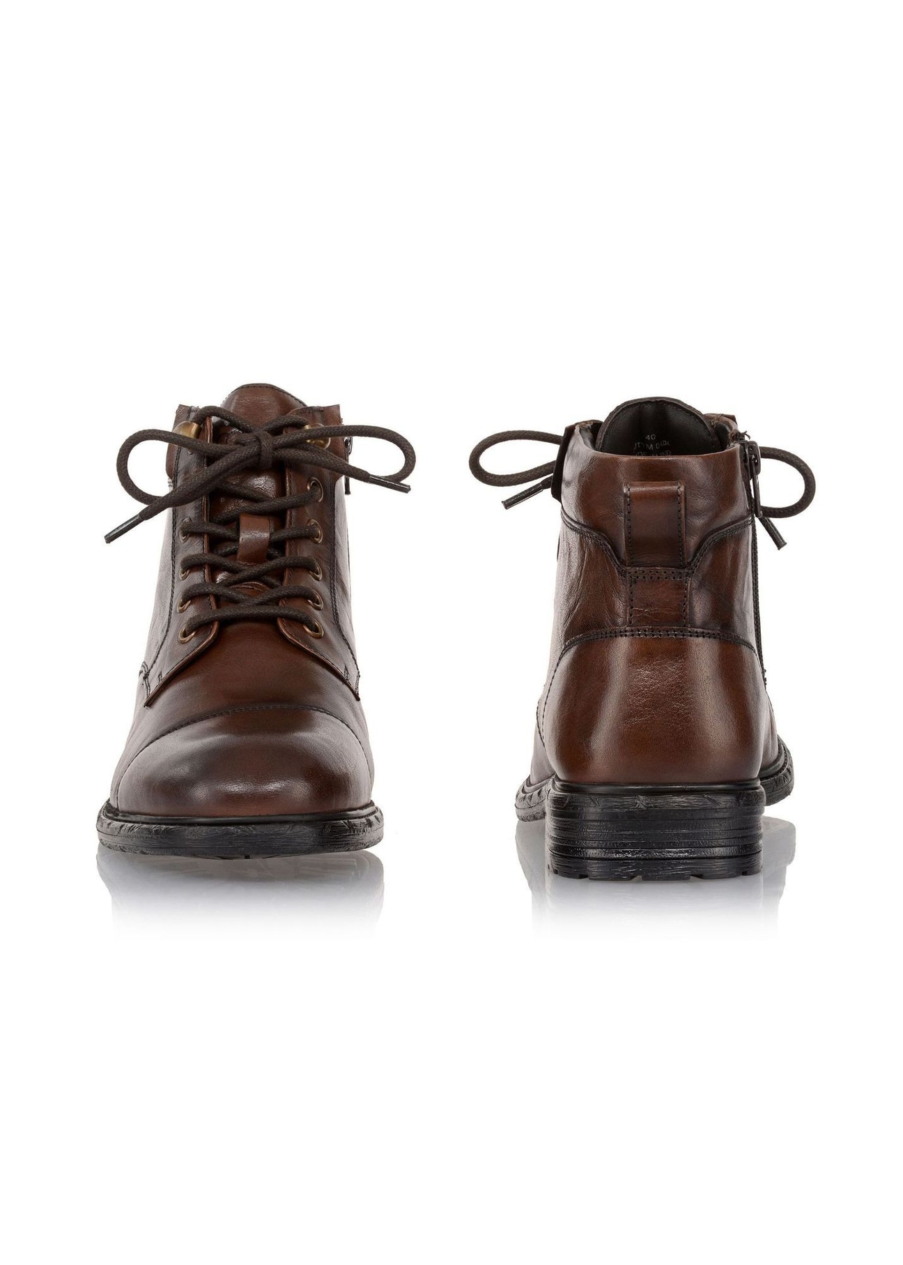Brown leather men's ankle boots BUTYM-0404B-1I(Z26) - front and back view, on white background.