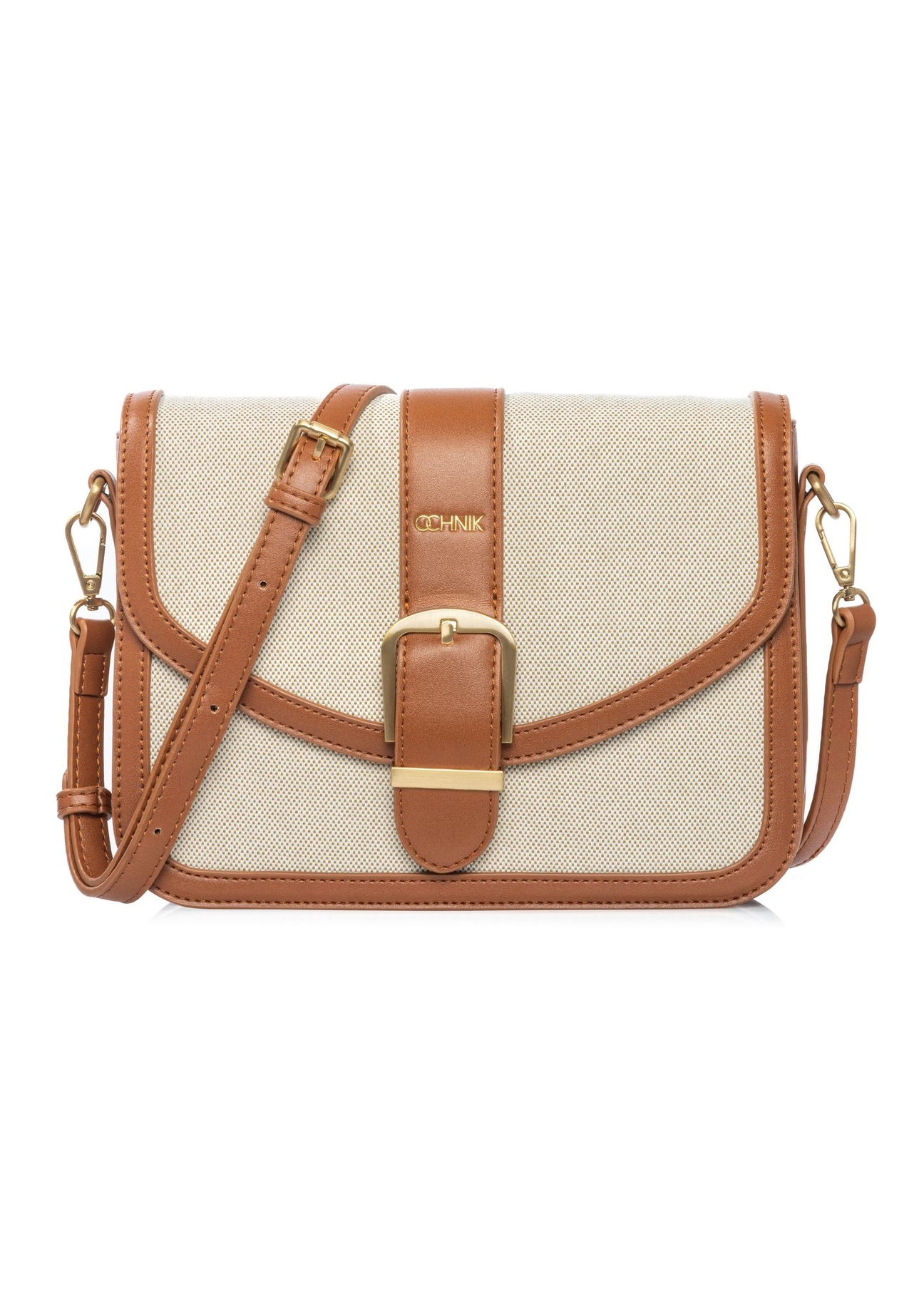 Beige women's messenger bag TOREC-1203-0P(W26) - front product view, on a white background.
