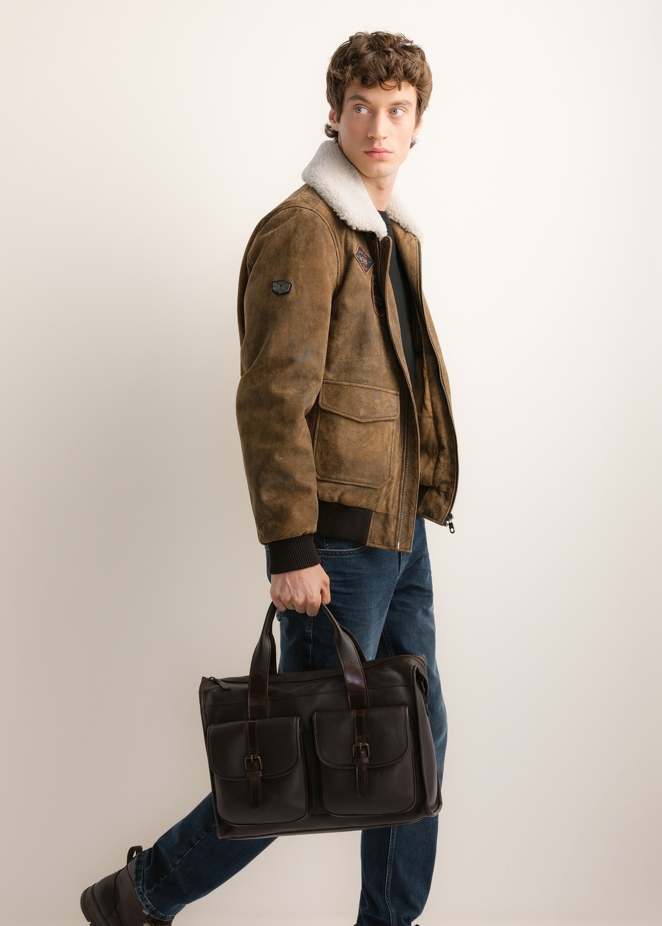 Brown leather men's briefcase TORMS-0521-1H(Z26)
