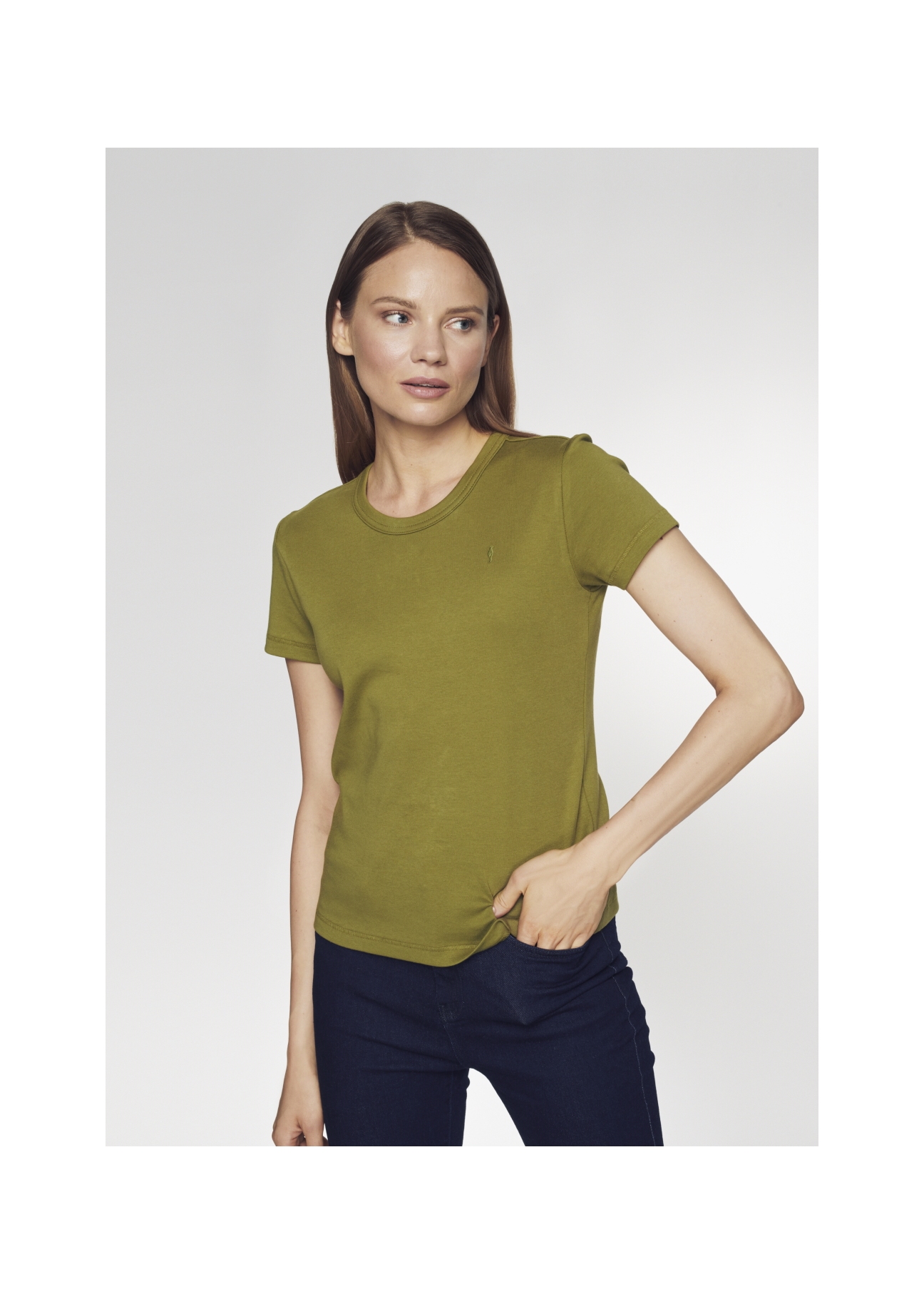 Women's khaki basic t-shirt TSHDT-0076-55(Z21)-01