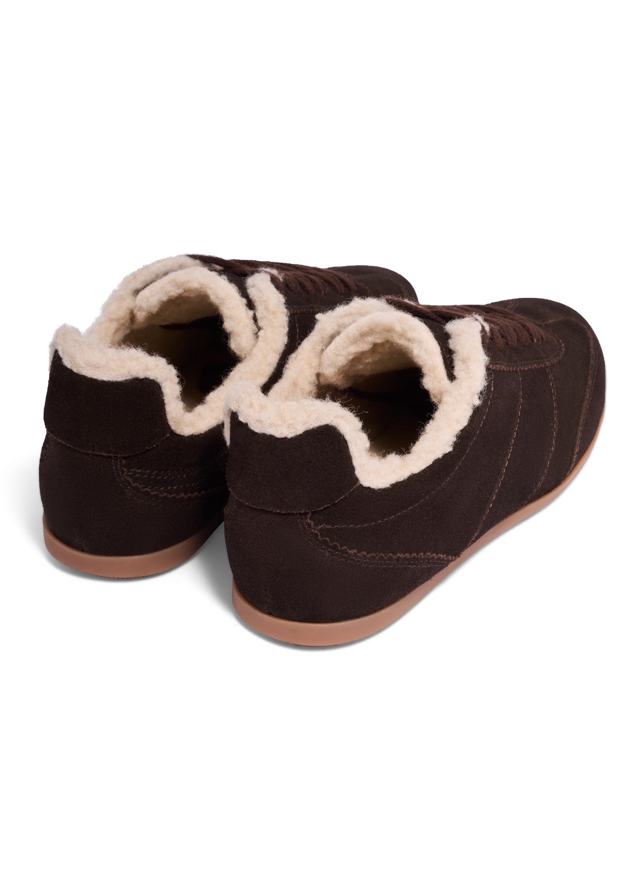 Women's dark brown suede sneakers BUTYD-1292-1I(Z26), product view from the back on a white background.