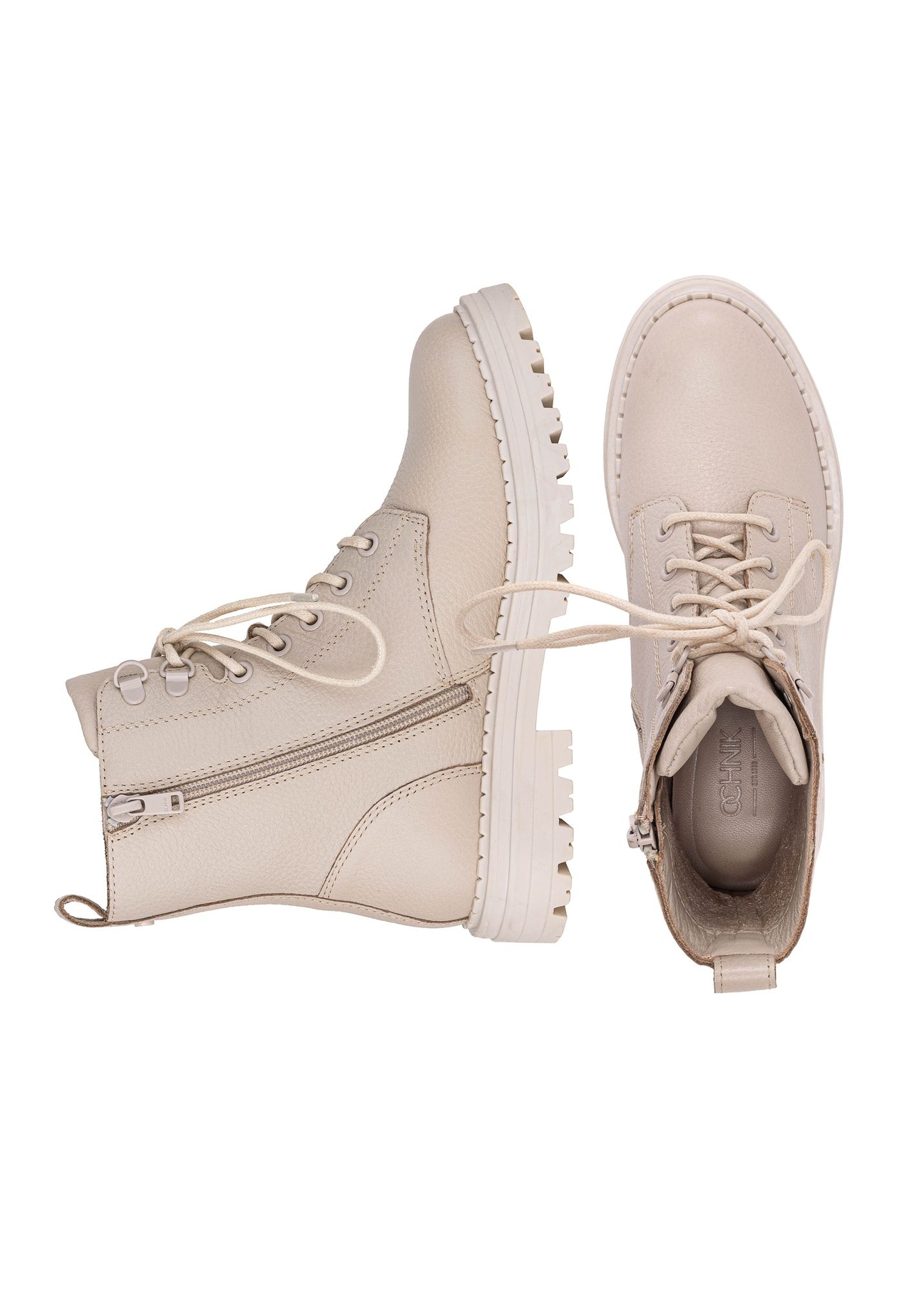 Beige leather women's ankle boots BUTYD-1015A-80(Z24)-06