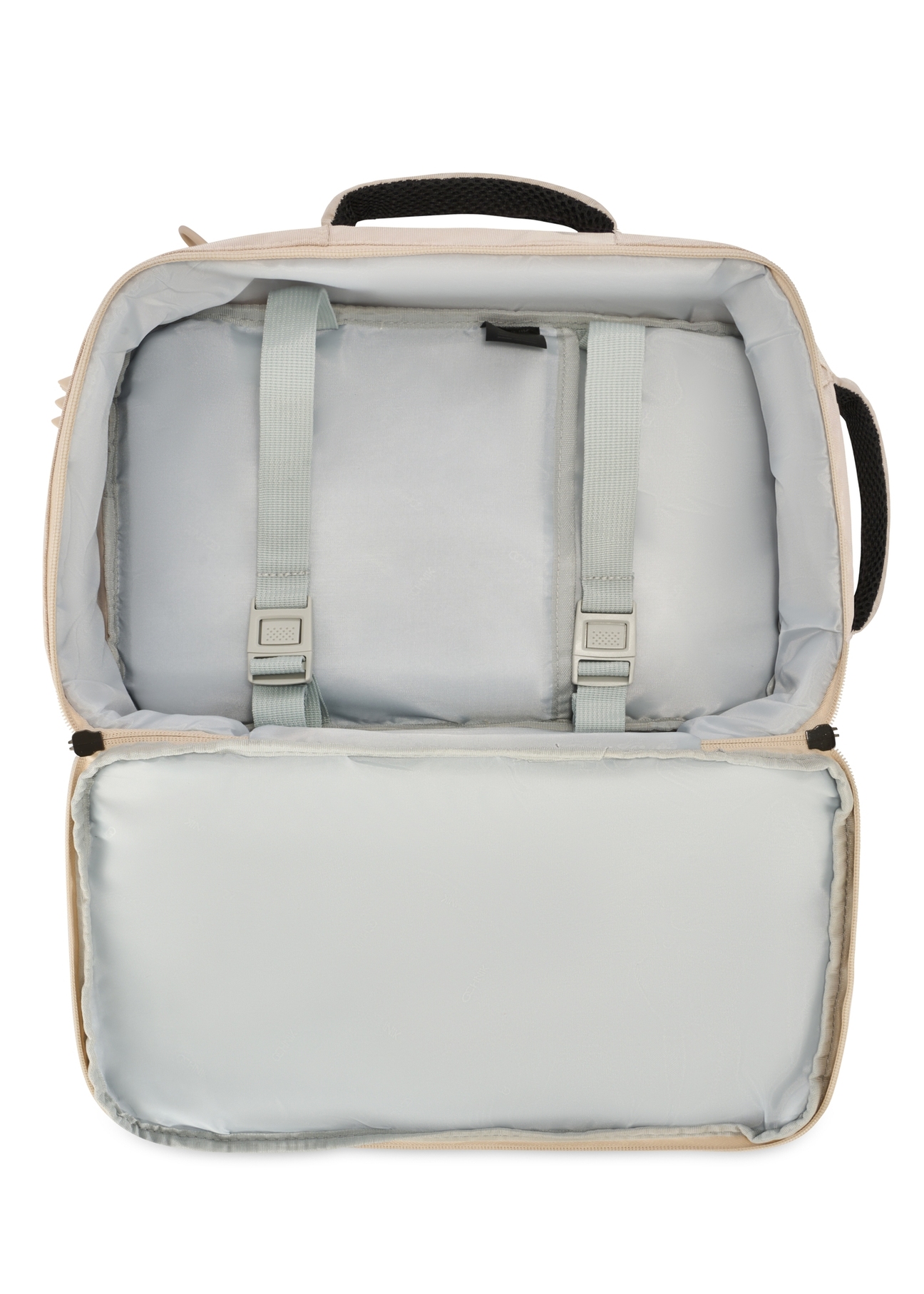 Beige airplane backpack PLCMN-0017-16(Z25), product view from the inside on a white background.