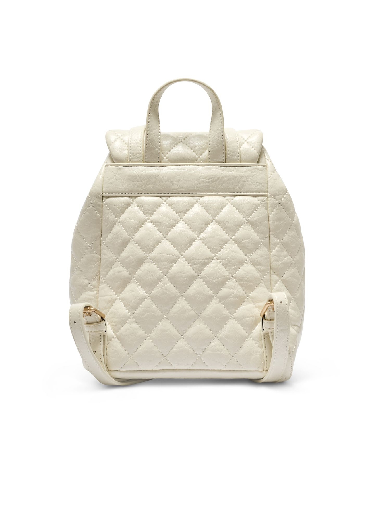 Cream quilted women's backpack TOREC-1195-0A(W26) - product view from the back, on a white background.