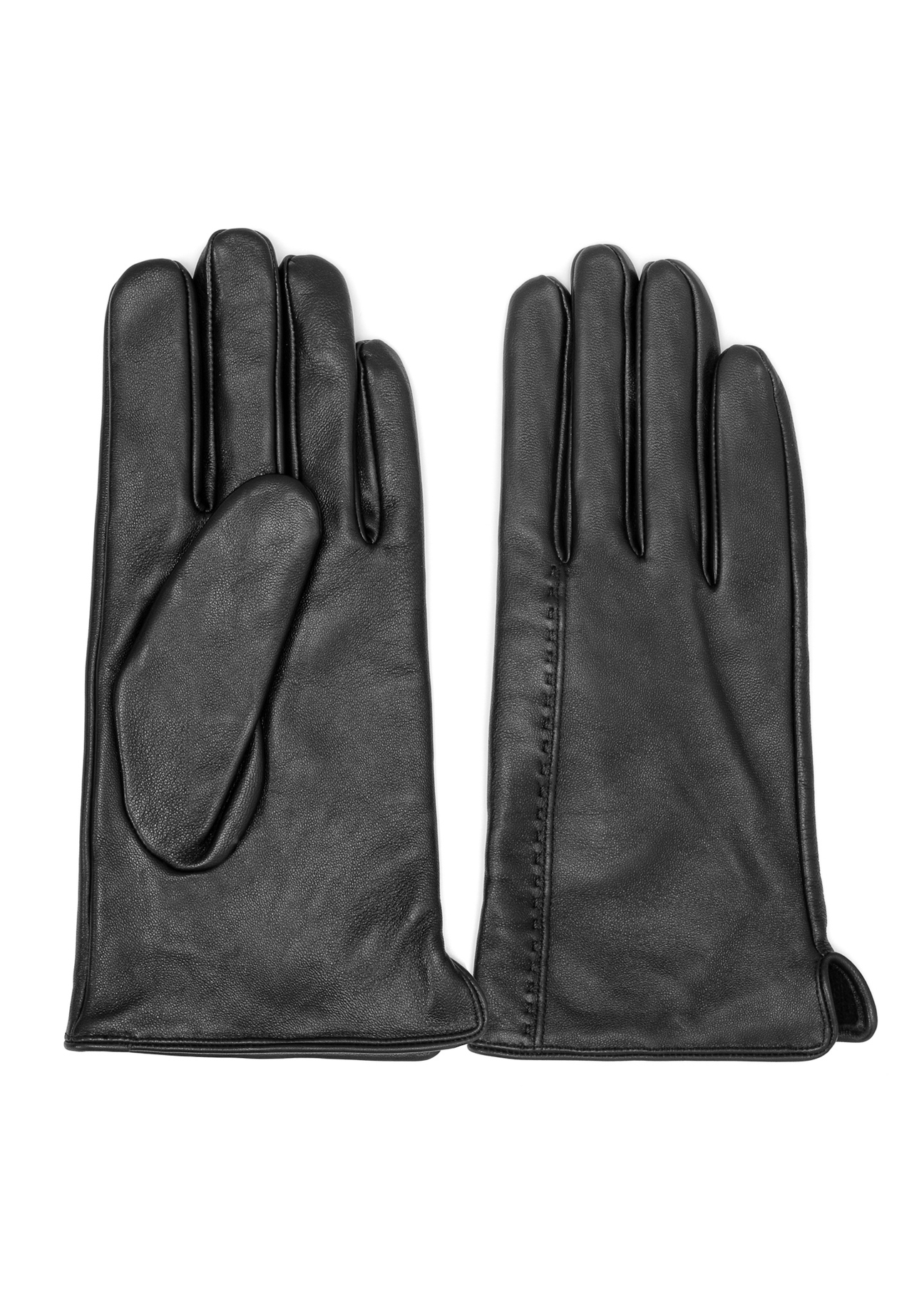 Men's black leather gloves REKMS-0086-99(Z25), front product view on white background.