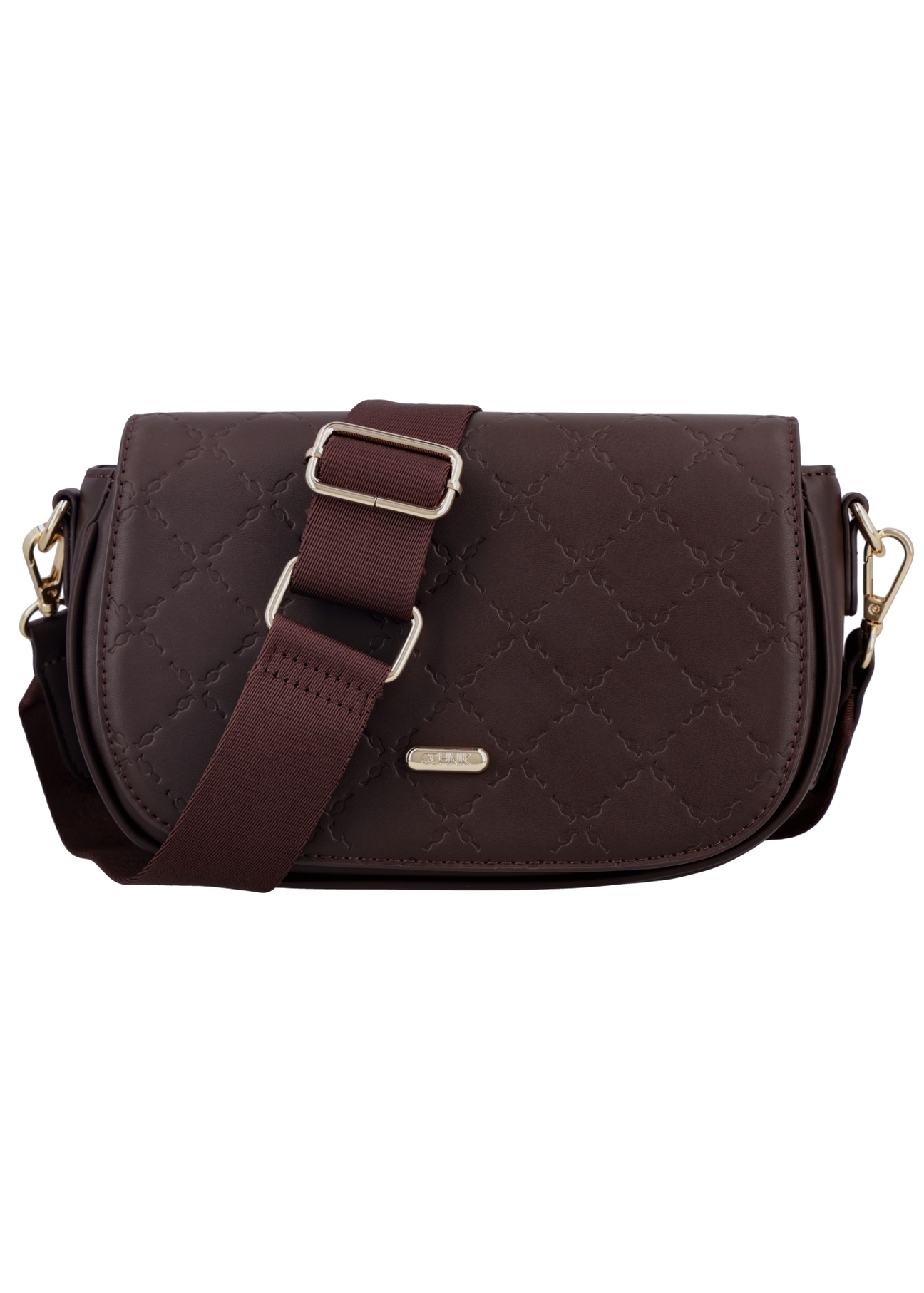 Small brown women's messenger bag TOREC-1289-1I(Z26), front view on white background.