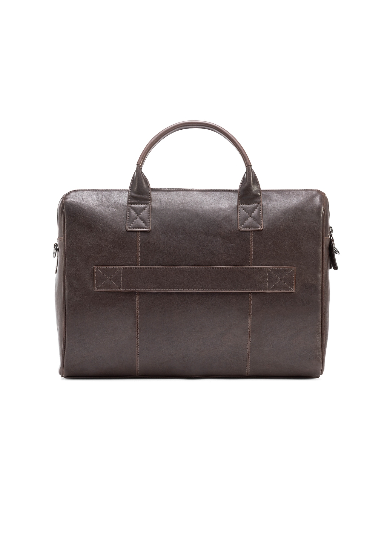 Brown leather men's bag TORMS-0459-89(Z25), product view from the back on a white background.