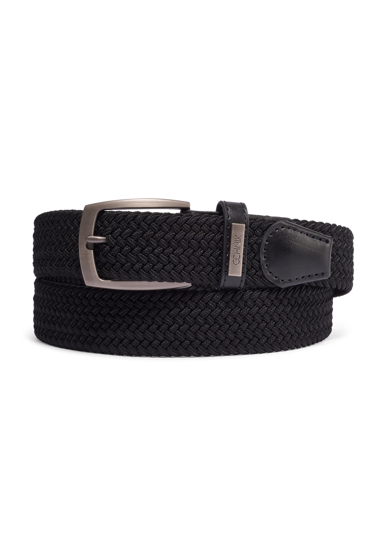 Black braided men's belt PASMT-0004-99(Z26), front view of the product on a white background.