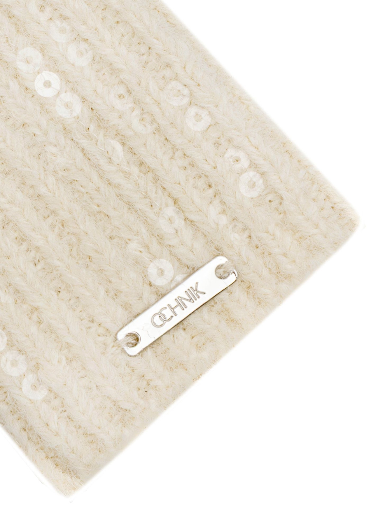 Beige women's gloves with a wool blend REKDT-0034-81(Z25) - close-up of the detail on a white background.