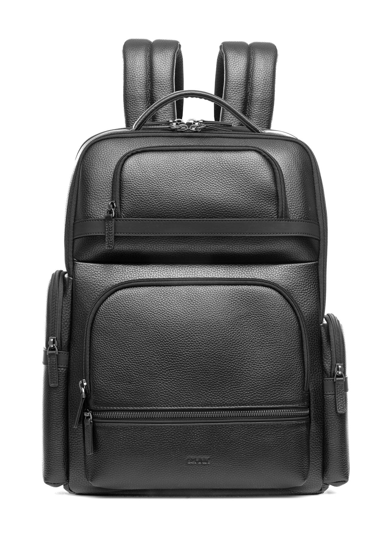 Black spacious men's backpack PLCMS-0022-99(Z25), product view from the front on a white background.