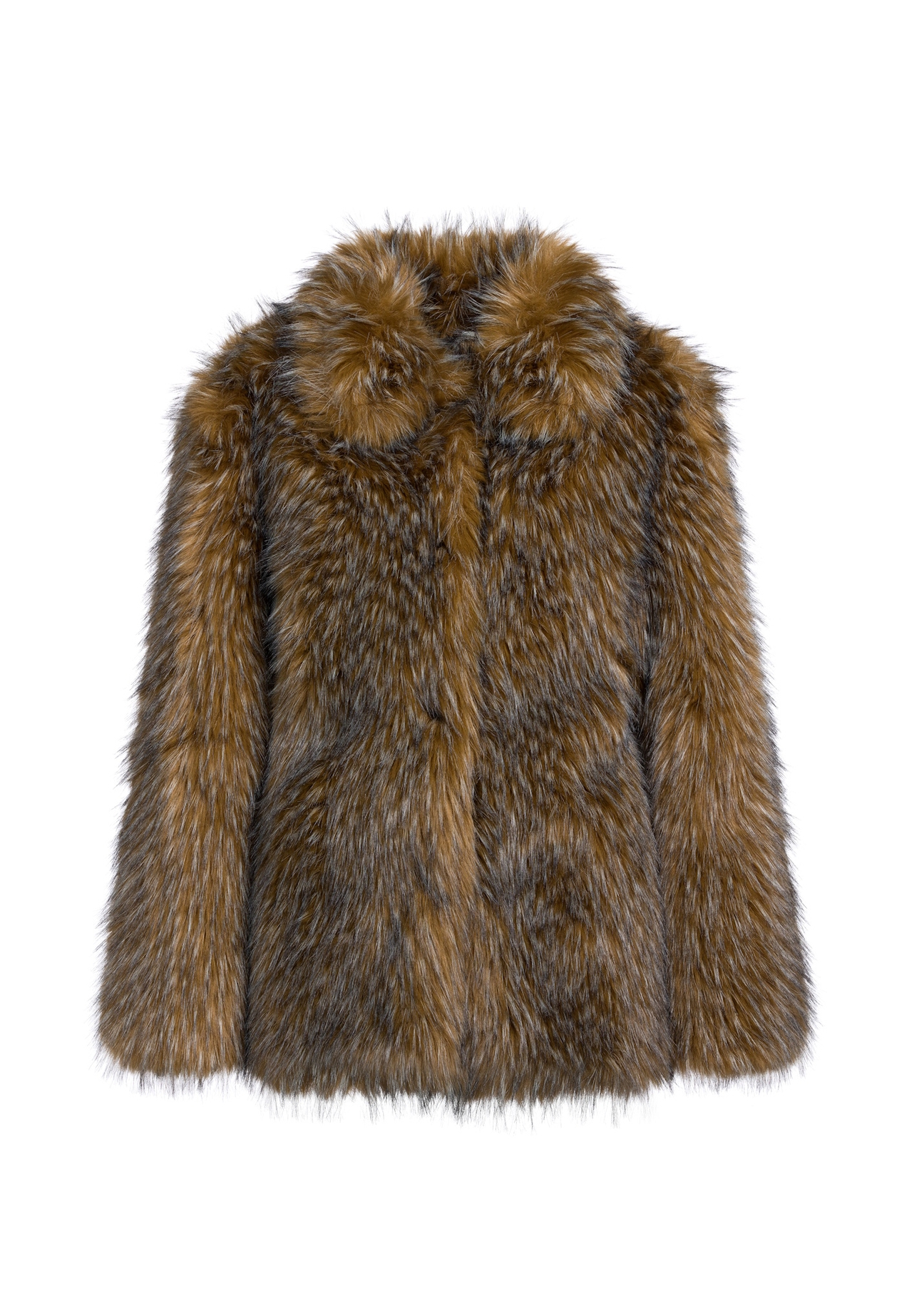 Brown women's fur coat FUTDP-0059-15(Z25), front product view on white background.