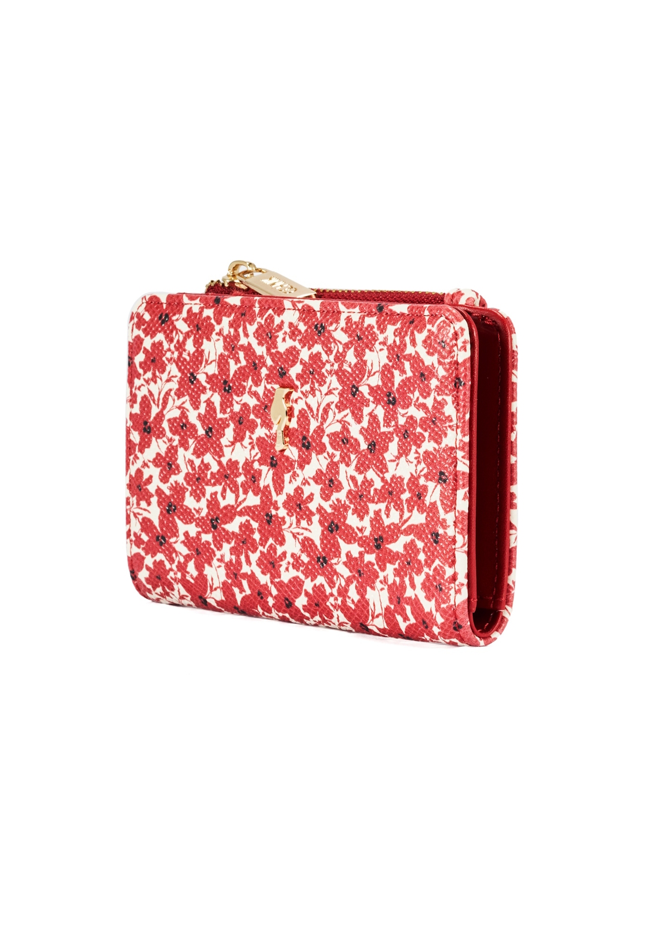Red women's floral wallet POREC-0402-42(W25), diagonal product view on white background.