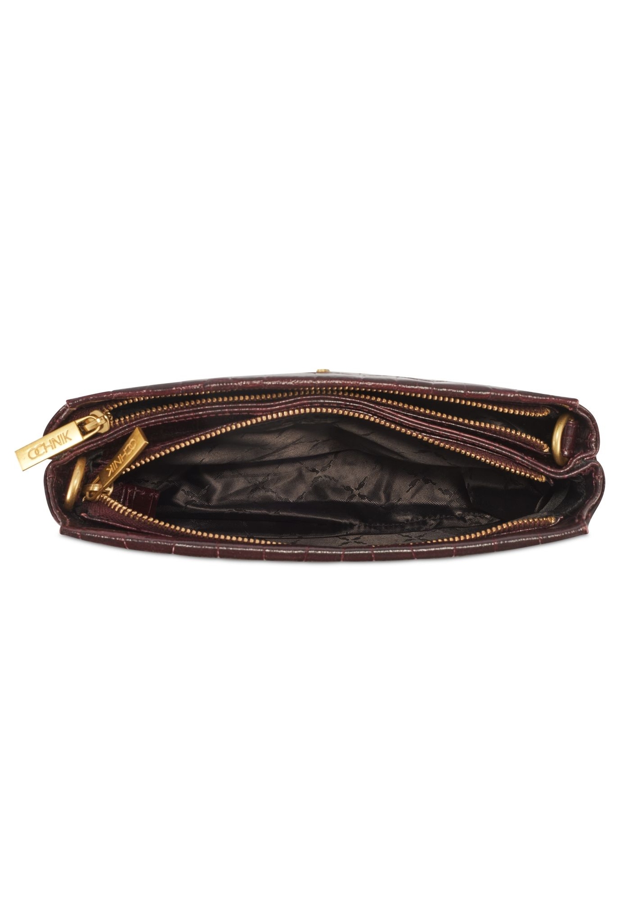 Burgundy croco women's handbag TORES-1159E-49(Z25), product view from the inside on a white background.