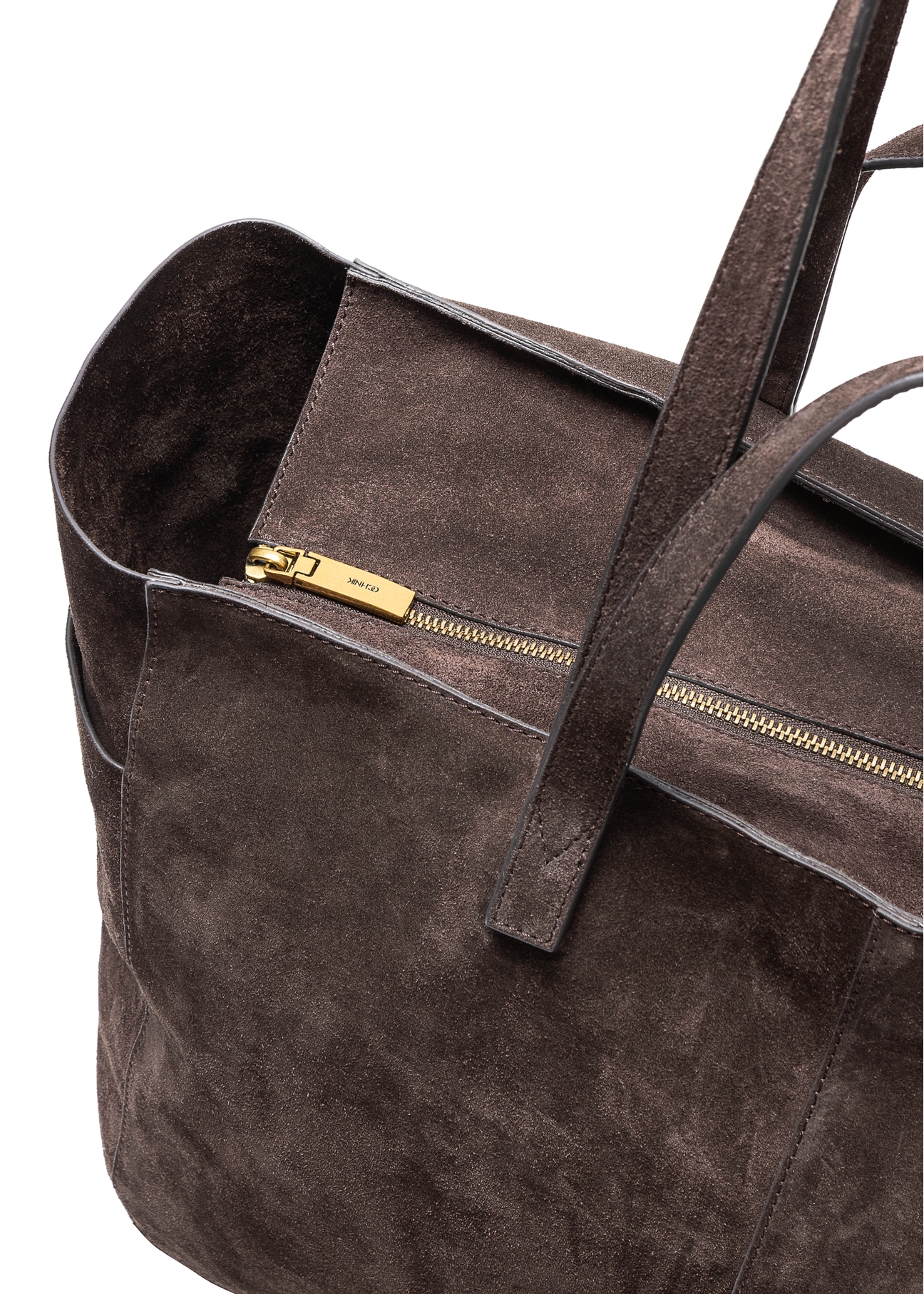 Brown suede women's bag TORES-1187-89(Z25), close-up of product detail, view on white background.