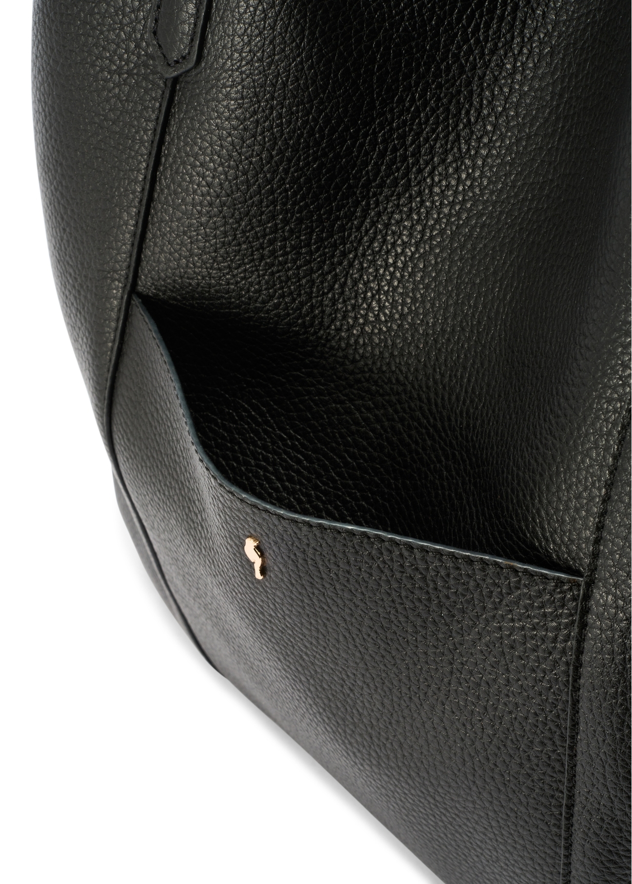 Black large leather shopper bag TORES-1212-9I(W26) - close-up detail, on white background.