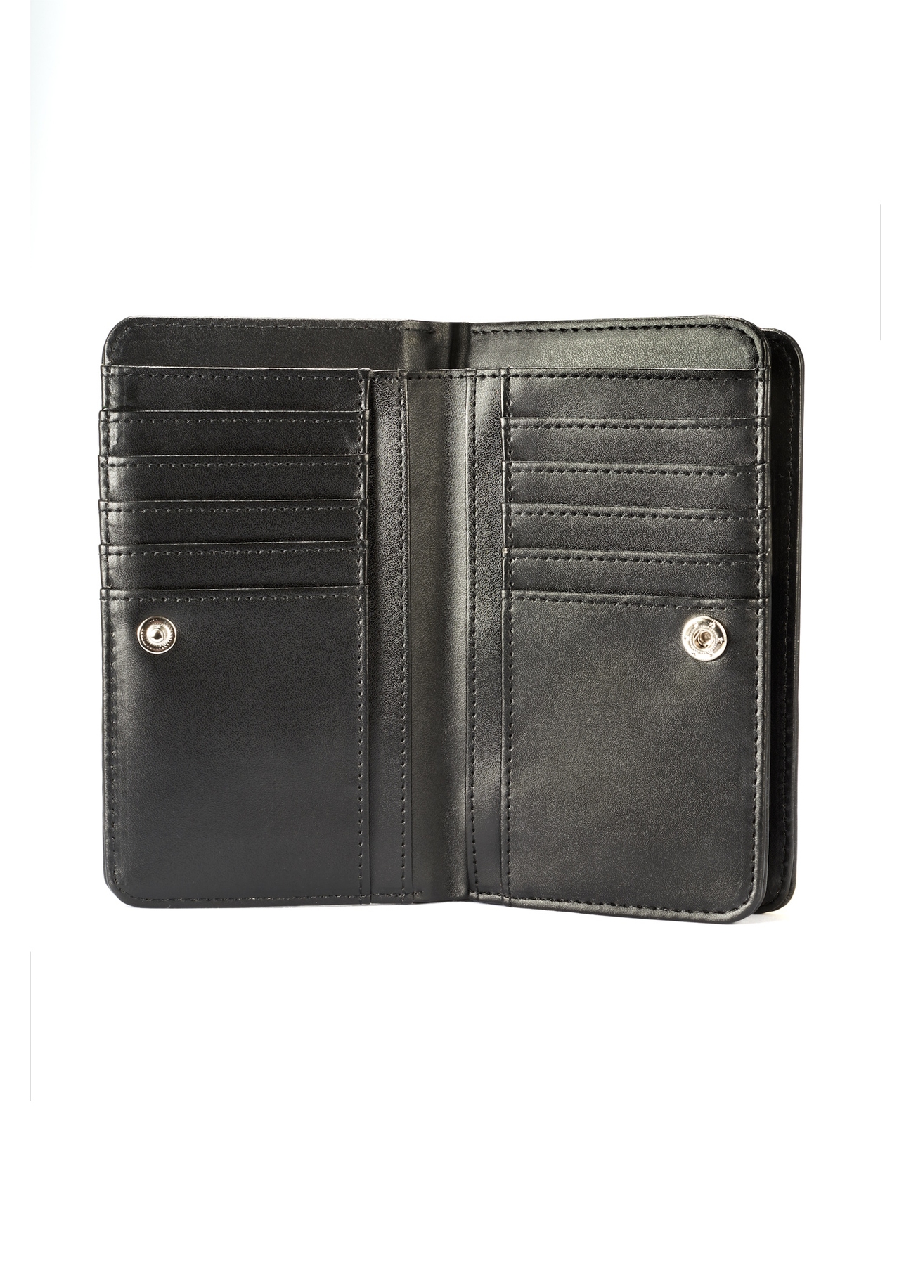 Black women's wallet with logo POREC-0401-99(W25), view of the inside of the product on a white background.