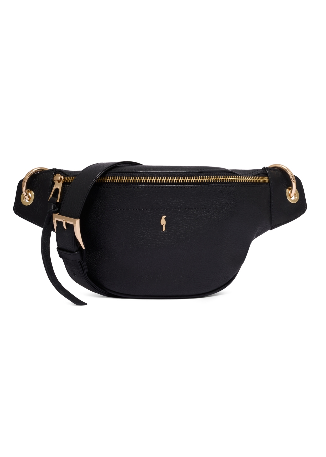 Women's black leather waist bag TORES-1319-99(Z26) - front product view, on a white background.