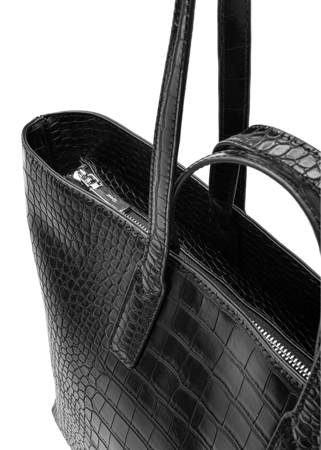Black women's shopper bag TOREC-1204-9G(W26), close-up of the product detail on a white background.