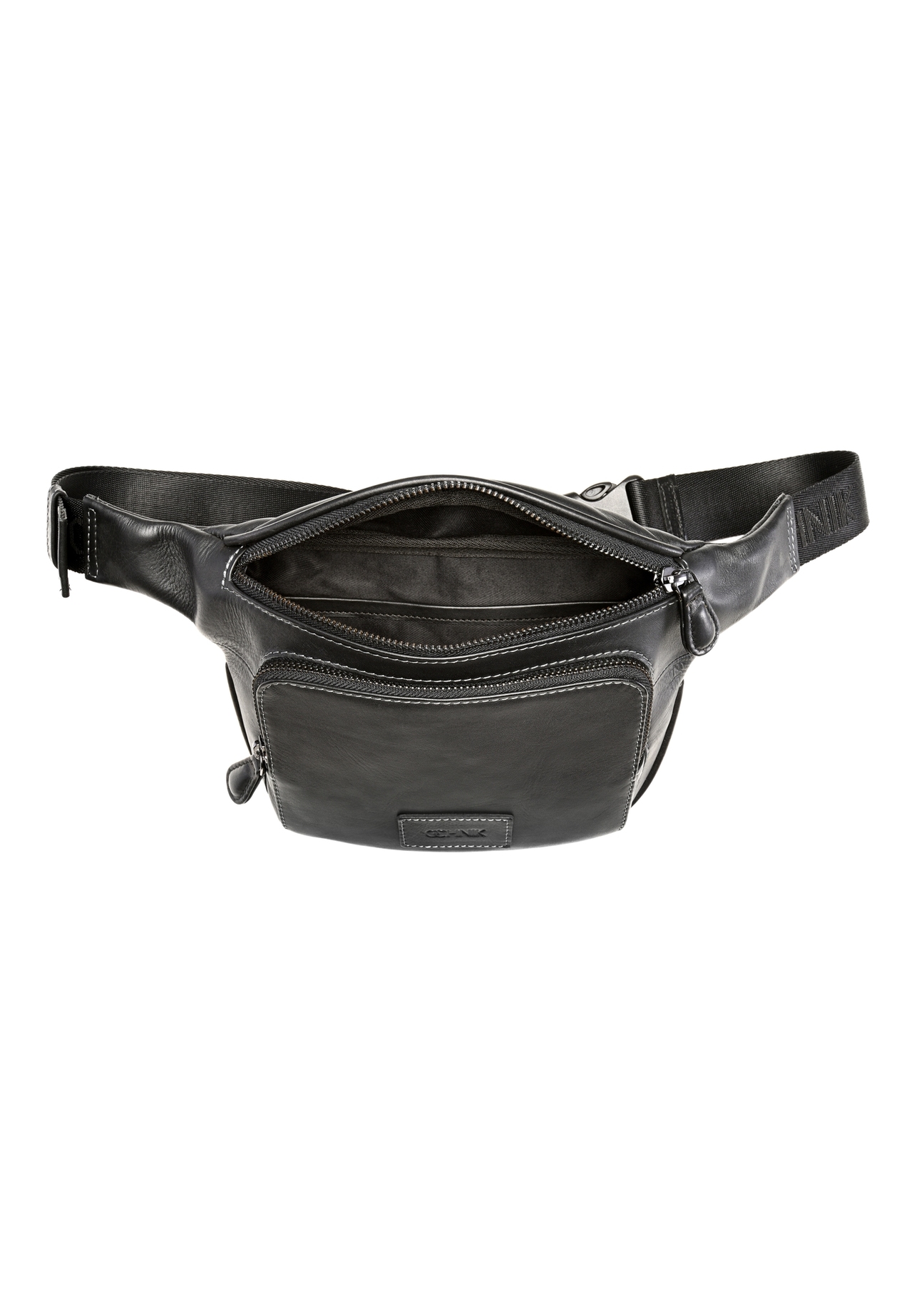 Men's black leather waist bag TORMS-0529-99(Z26) - product view from above, on a white background.