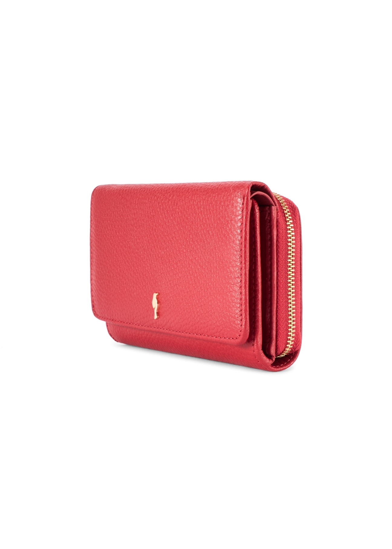 Large red leather women's wallet PORES-0801R-4B(W26), diagonal product view on white background.