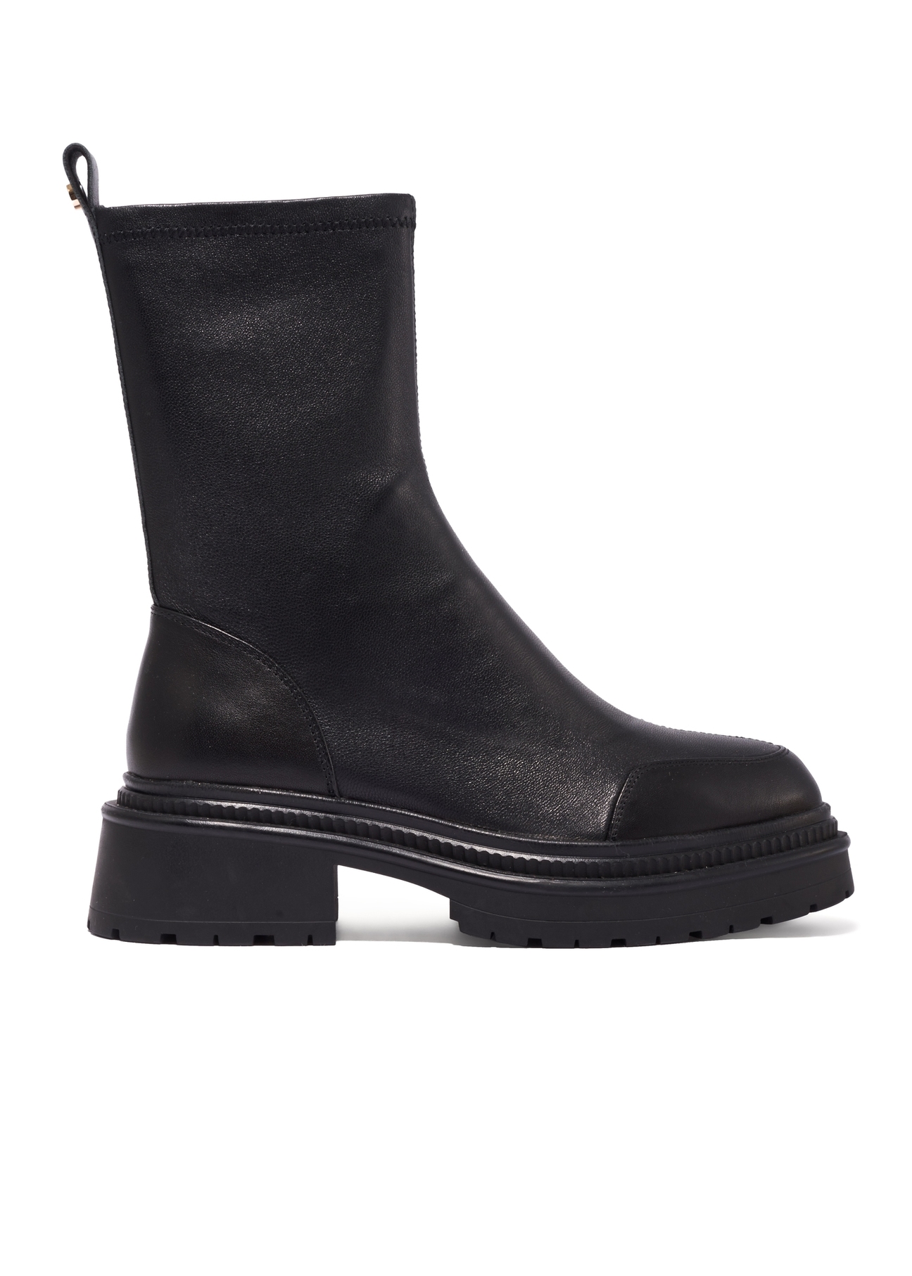 Black leather women's ankle boots BUTYD-1324-99(Z26), side view of the product on a white background.