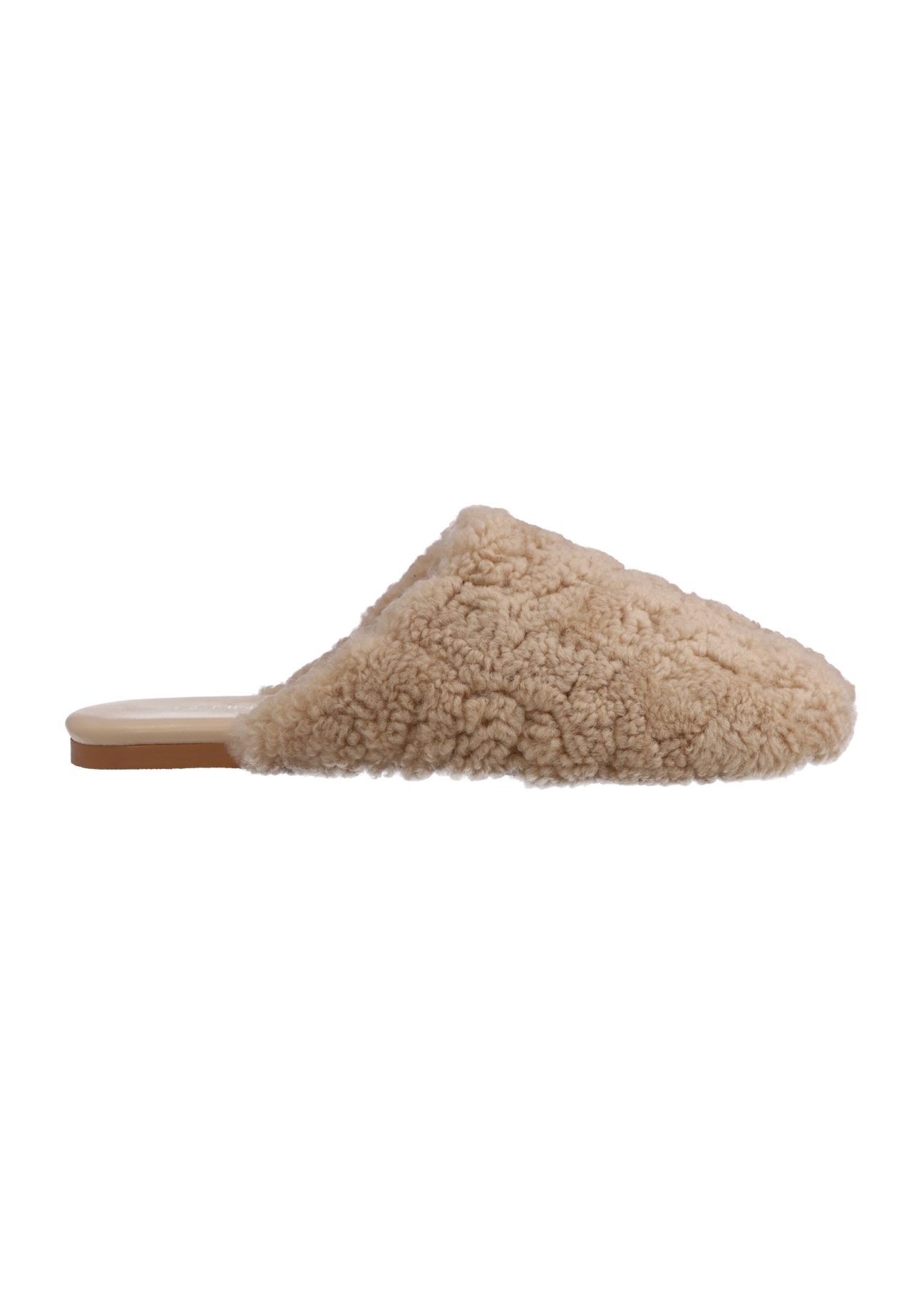 Beige women's wool slippers BUTYD-1318-1B(Z26), side view of the product on a white background.