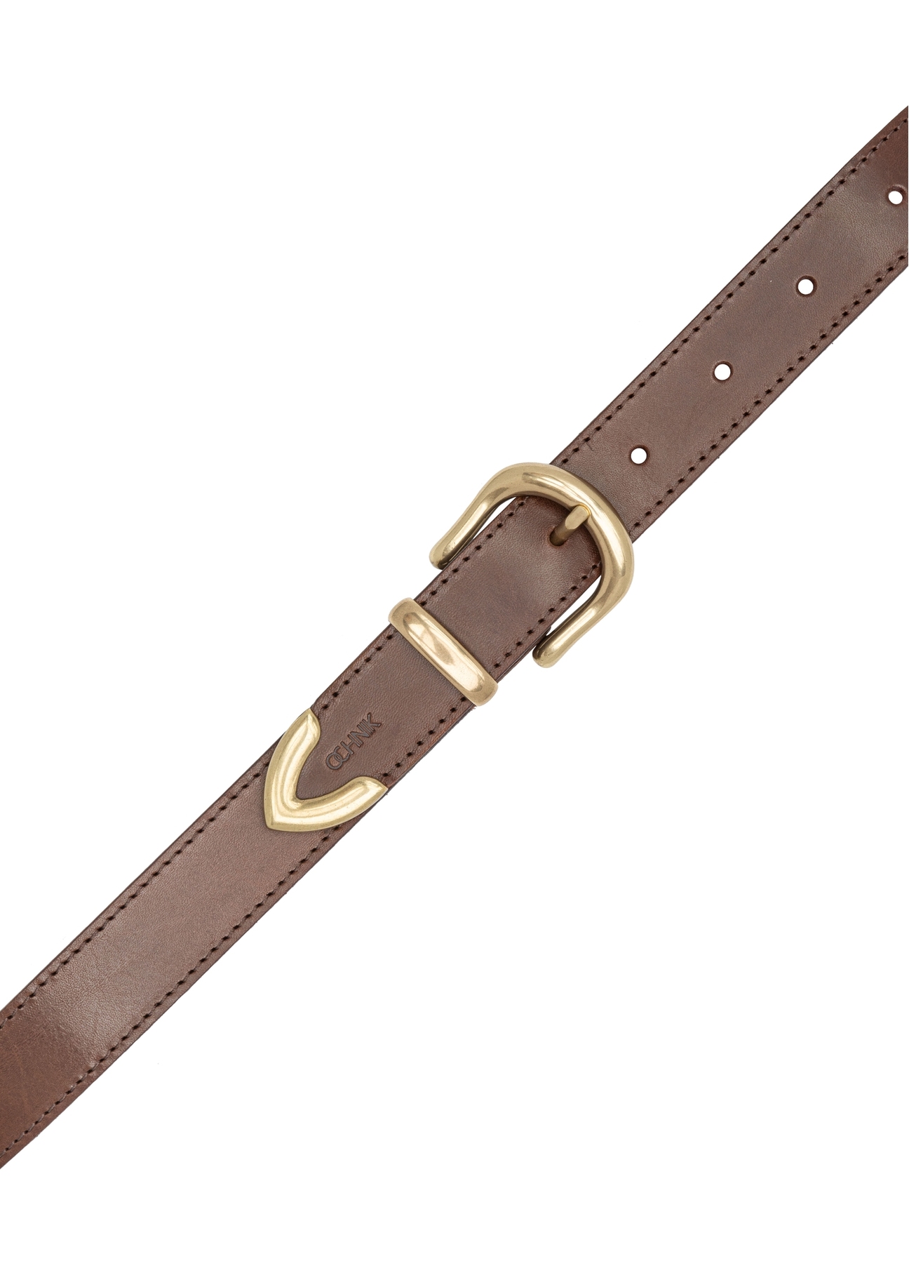 Women's brown leather belt PASDS-0340-1I(W26), product view from above on white background.