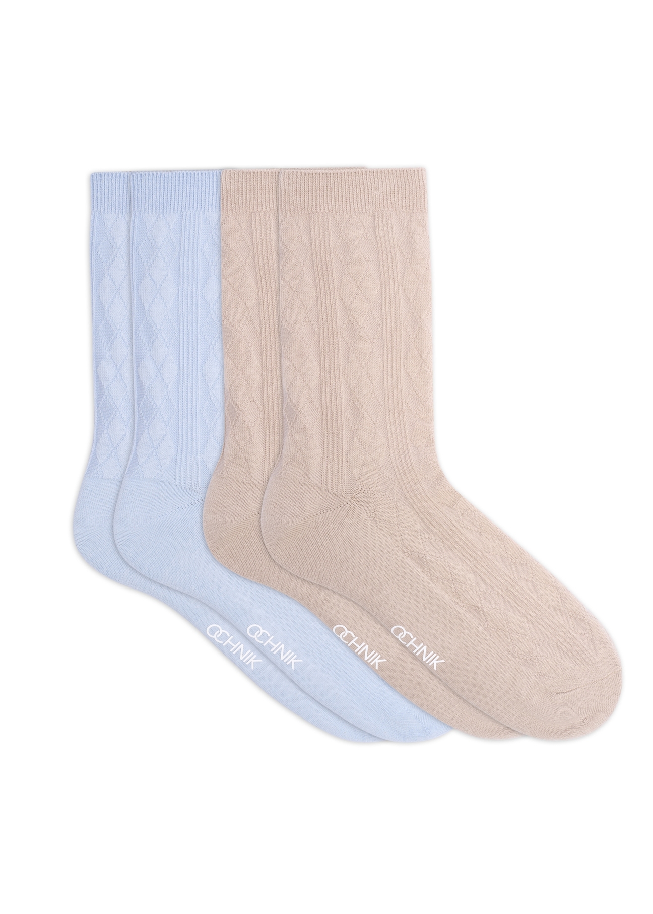 Set of women's long socks with an openwork pattern ZESDT-0049-00(Z26) - product view from above, on a white background.