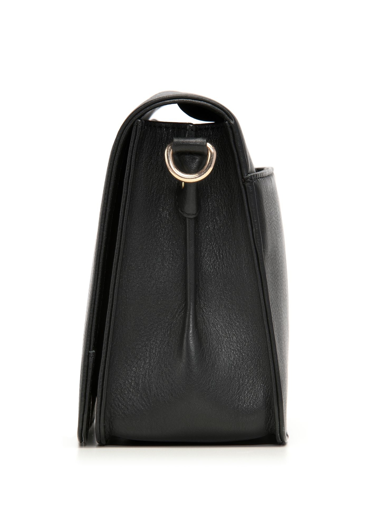 Women's black leather messenger bag TORES-1316-99(Z26) - side view of the product, on a white background.