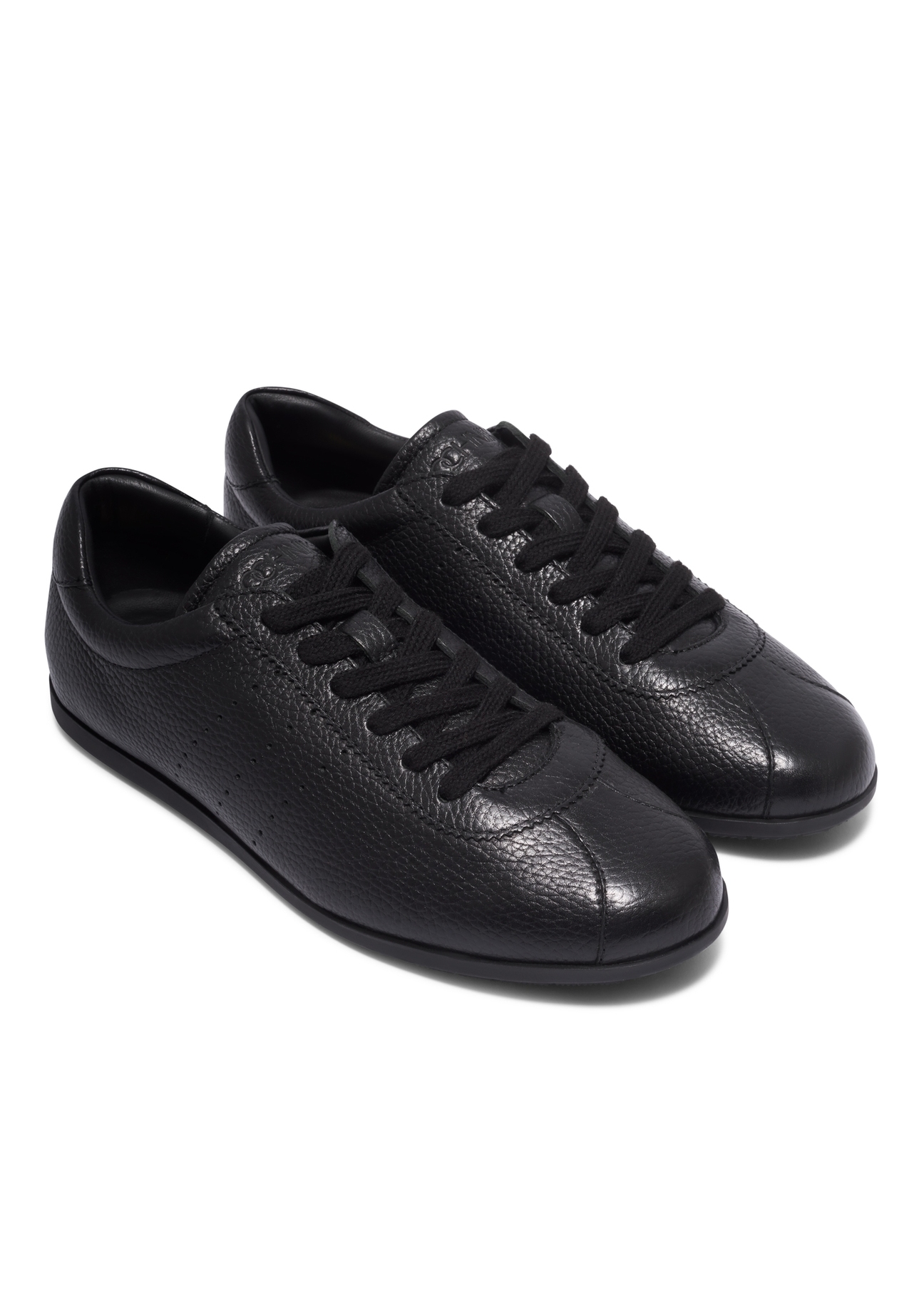 Women's black leather sneakers BUTYD-1293-9I(Z26), diagonal product view on a white background.