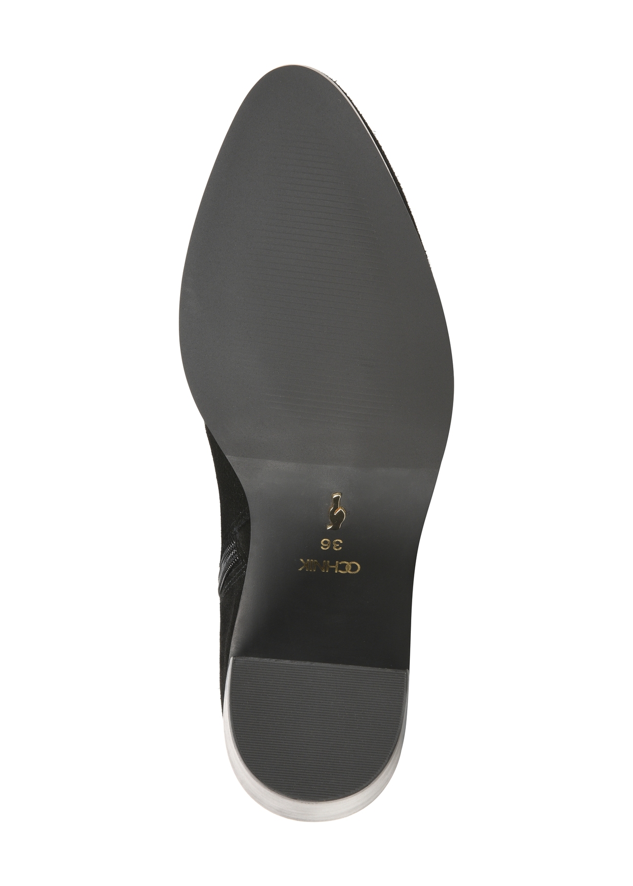 Black suede women's ankle boots BUTYD-1213-98(Z25), product view from below on a white background.