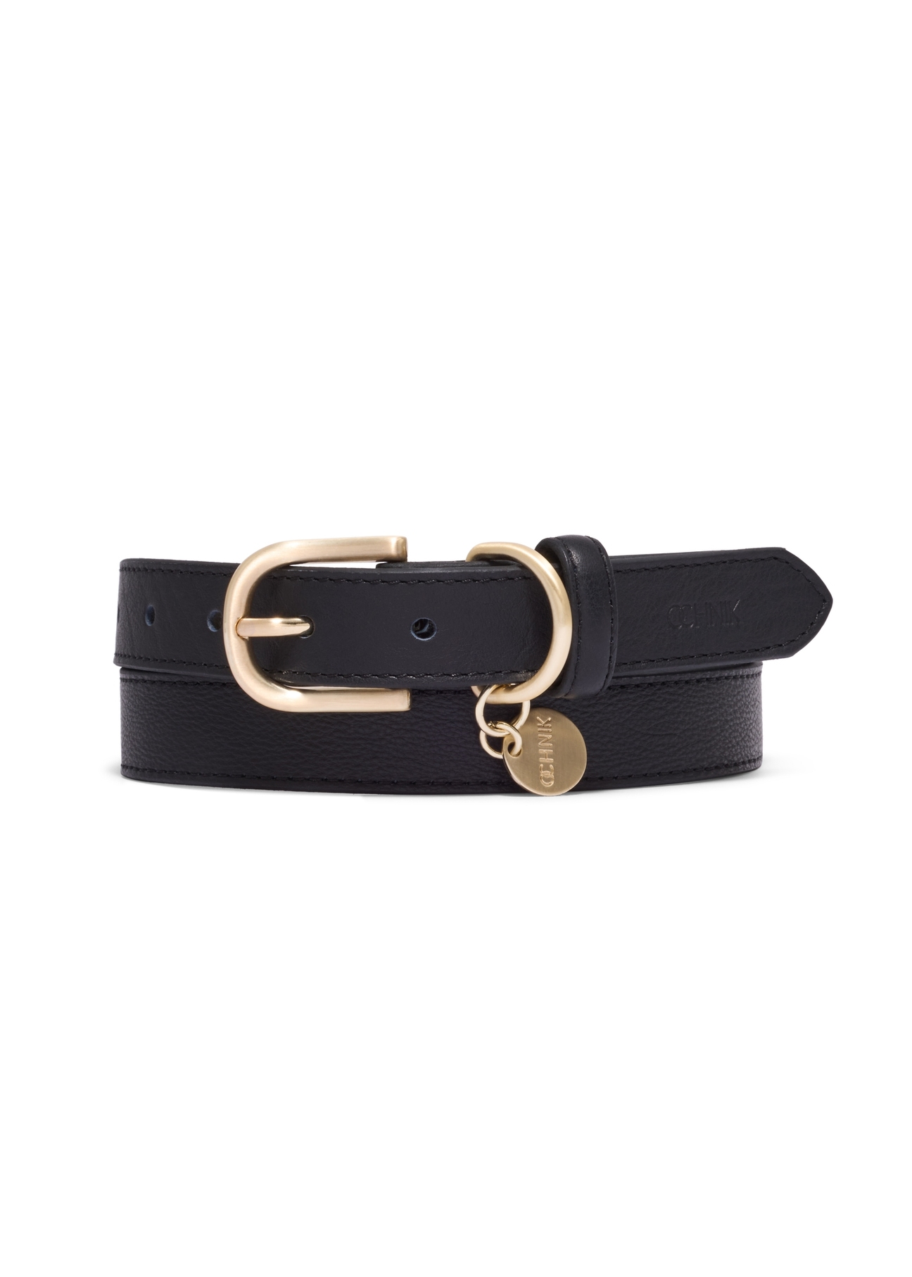 Women's black leather belt PASDS-0275-9I(Z26), front view of the product on a white background.