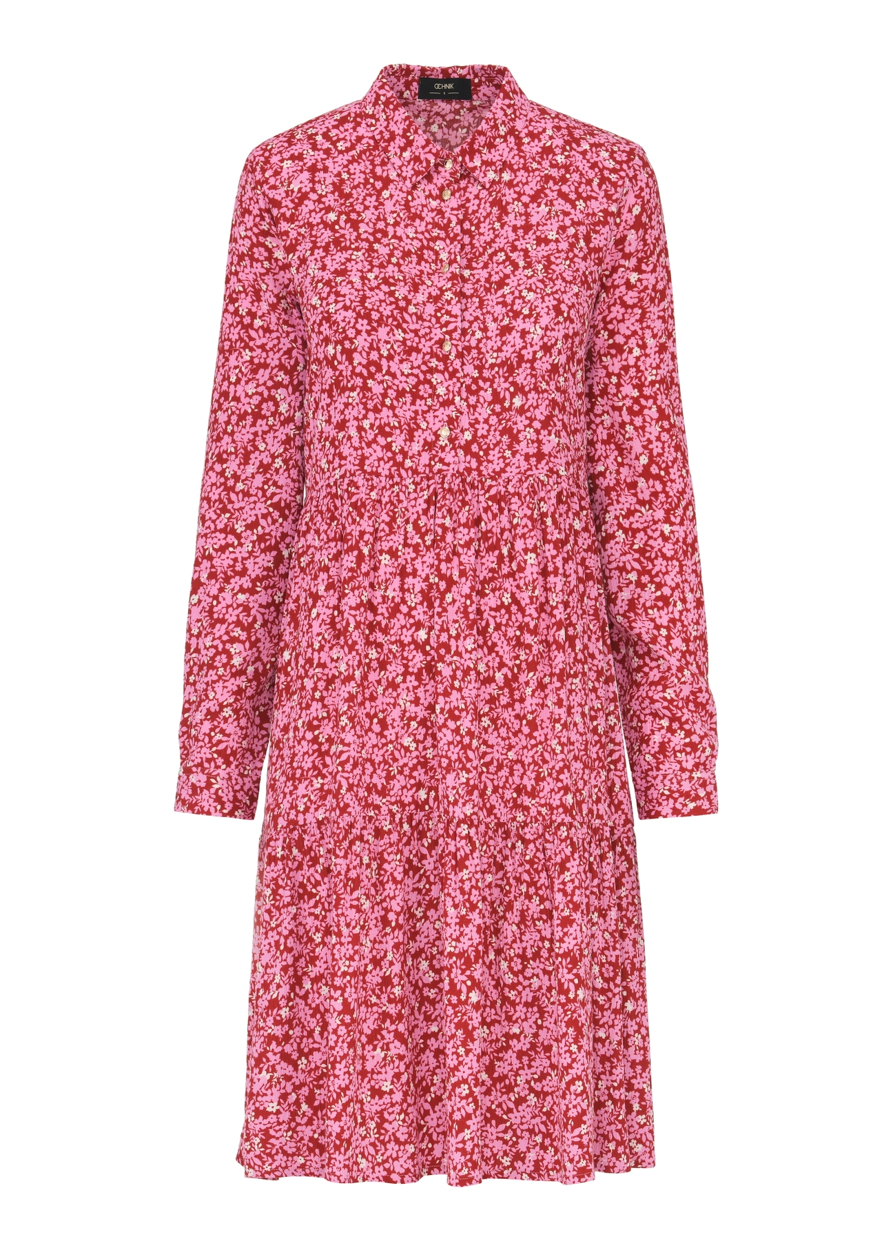 Red dress with floral pattern SUKDT-0189-42(W24)-03