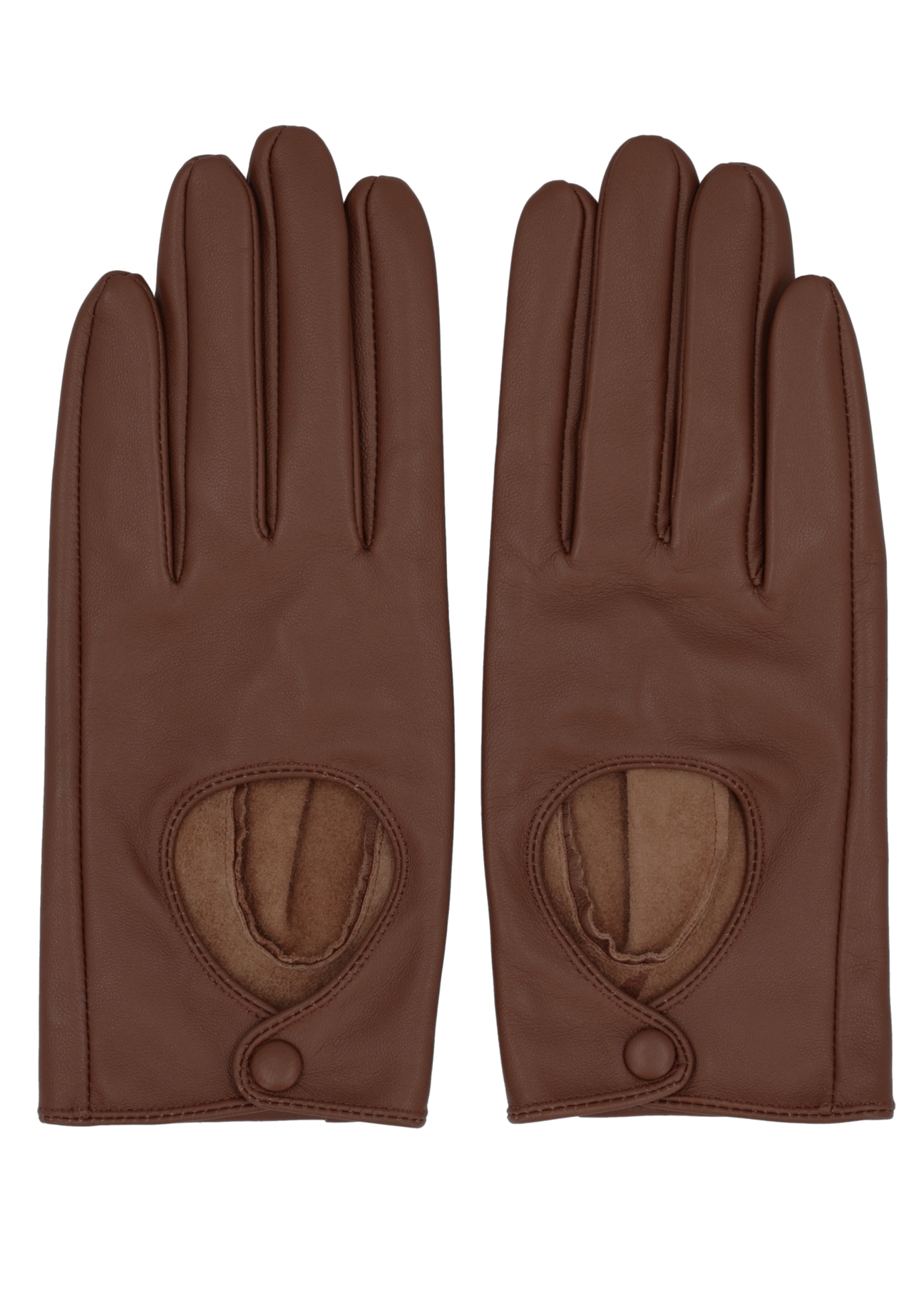 Camel leather women's gloves REKDS-0113-1D(Z26), product view from above, on white background.