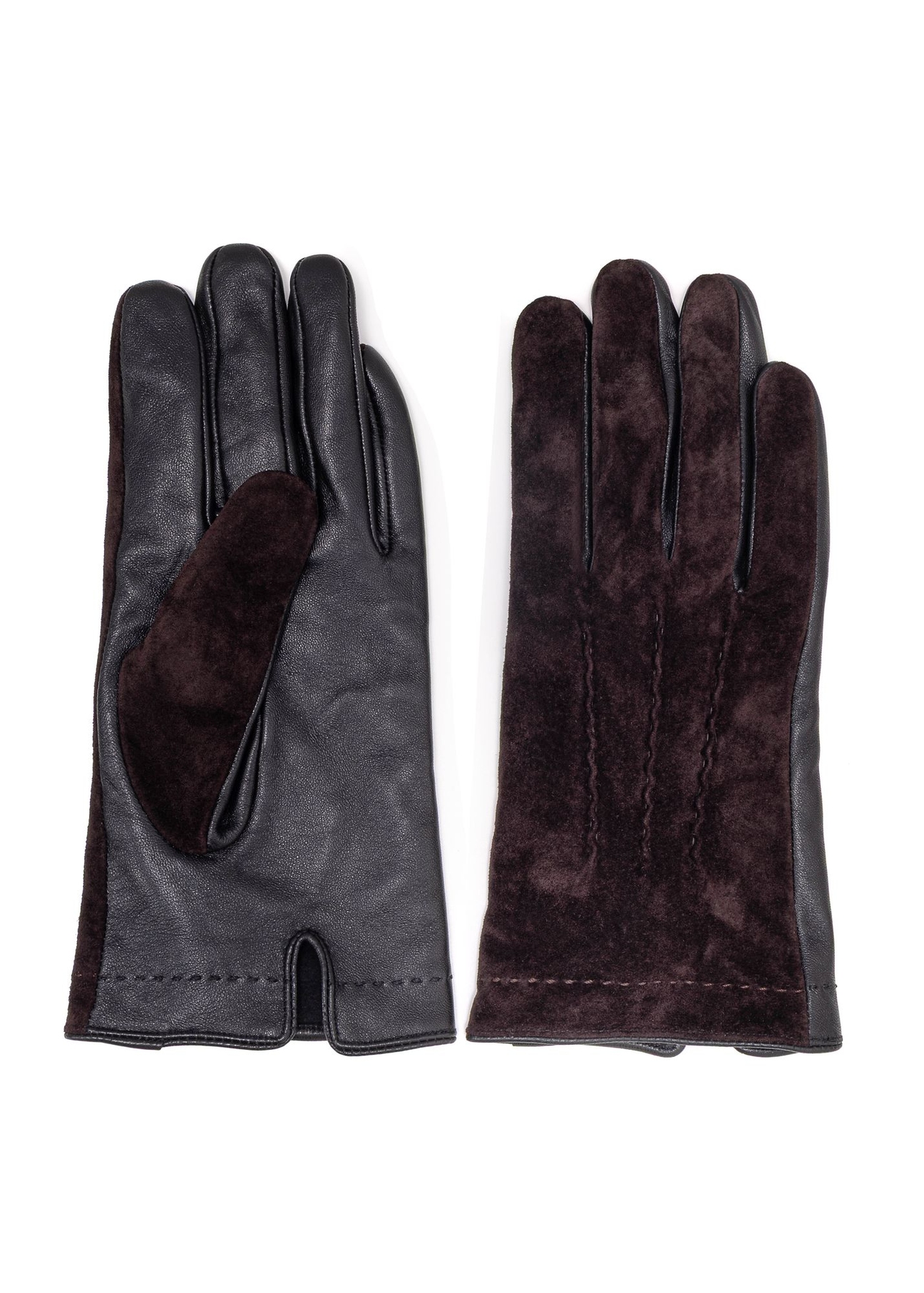 Brown insulated men's leather gloves REKMS-0075-90(Z25) - front and back product view on white background.