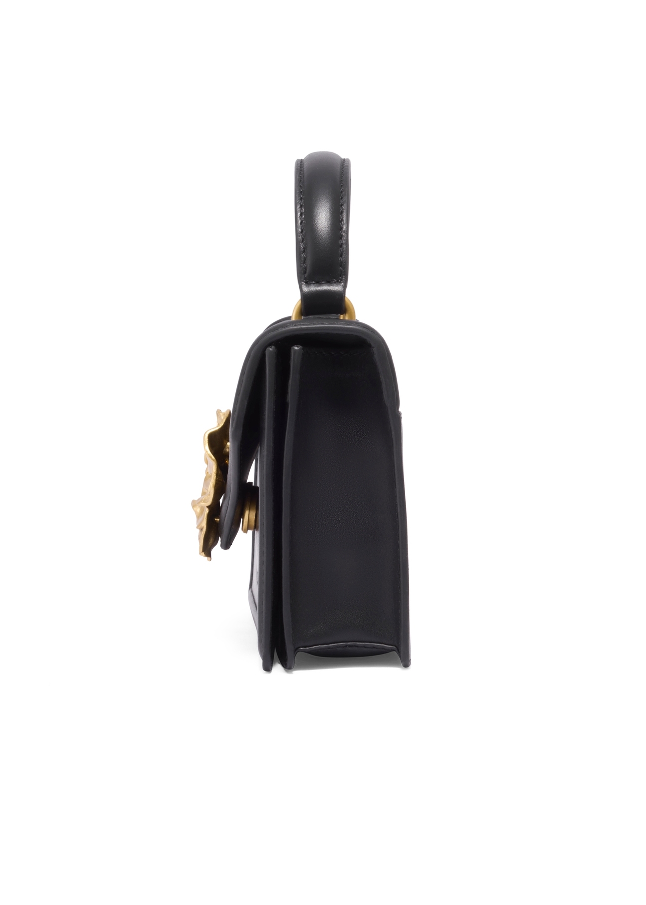Black small women's handbag with decoration TORES-1393-99(Z26), side view of the product on a white background.