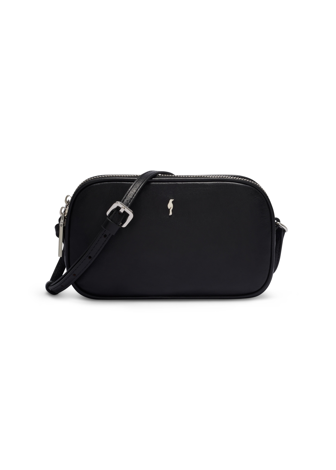 Small black leather women's handbag TORES-1152-99(W26), front product view on white background.