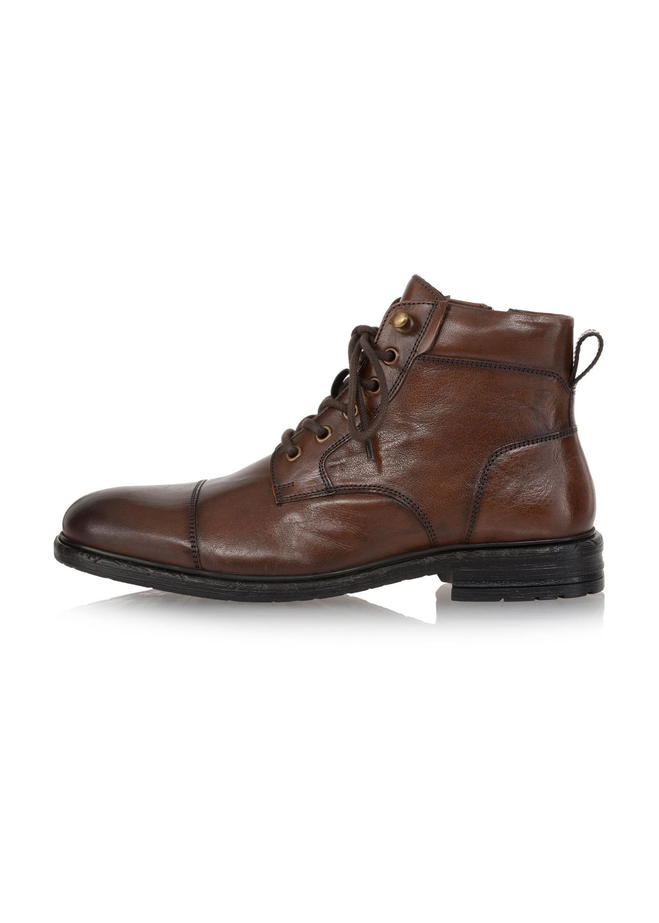 Brown men's leather ankle boots BUTYM-0404B-1I(Z26) - side view of the product, on a white background.