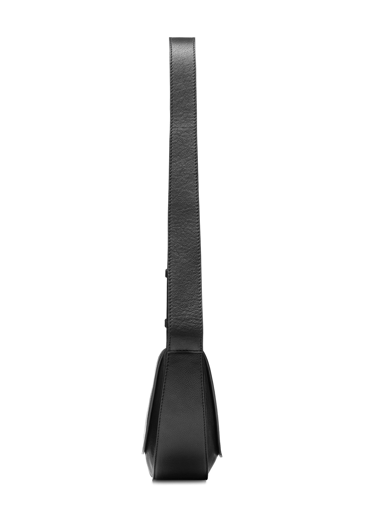 Black leather semi-circular women's handbag TORES-1178-99(Z25), side view of the product on a white background.