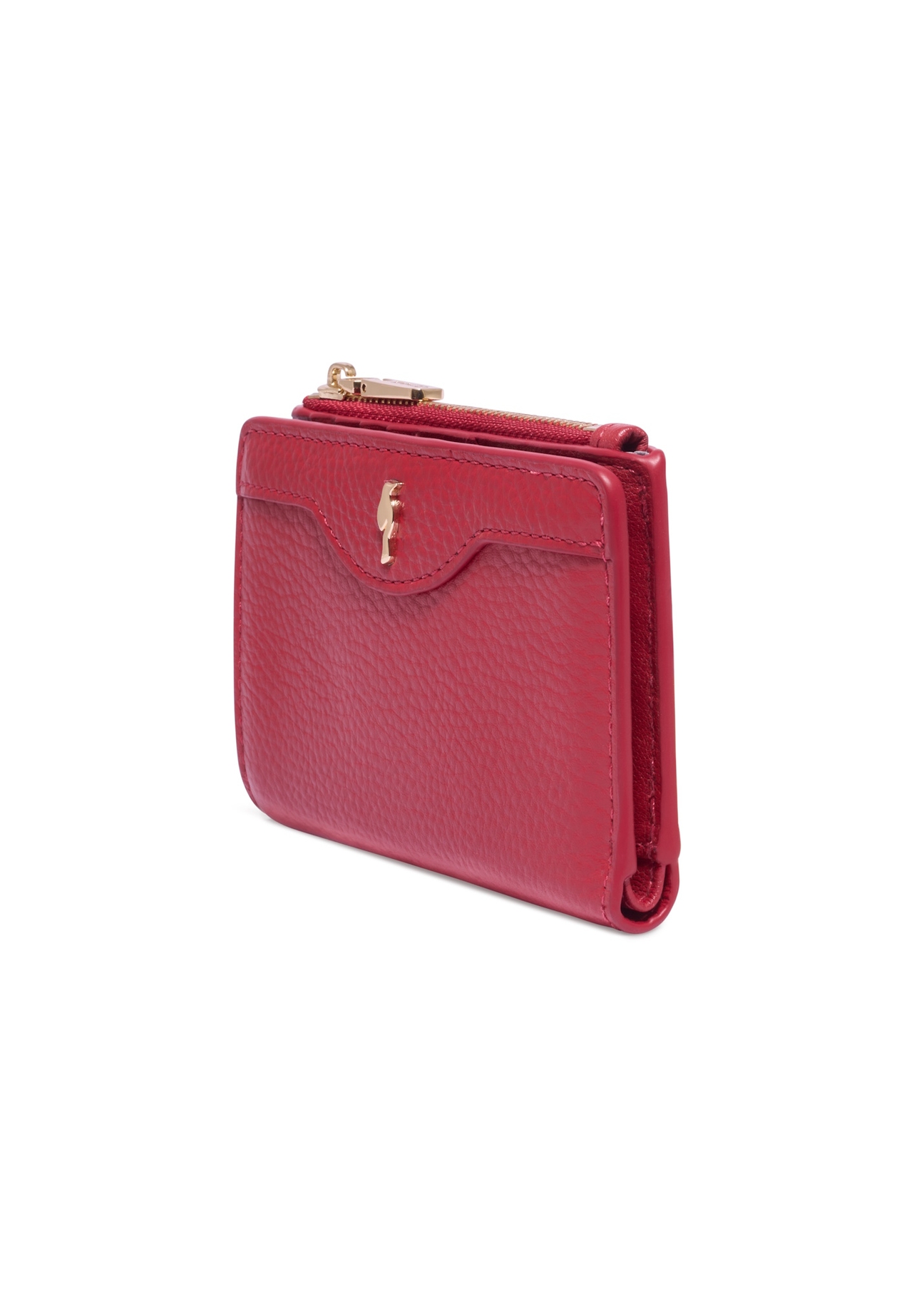Red leather women's wallet PORES-1015R-4B(Z26), diagonal product view on white background.